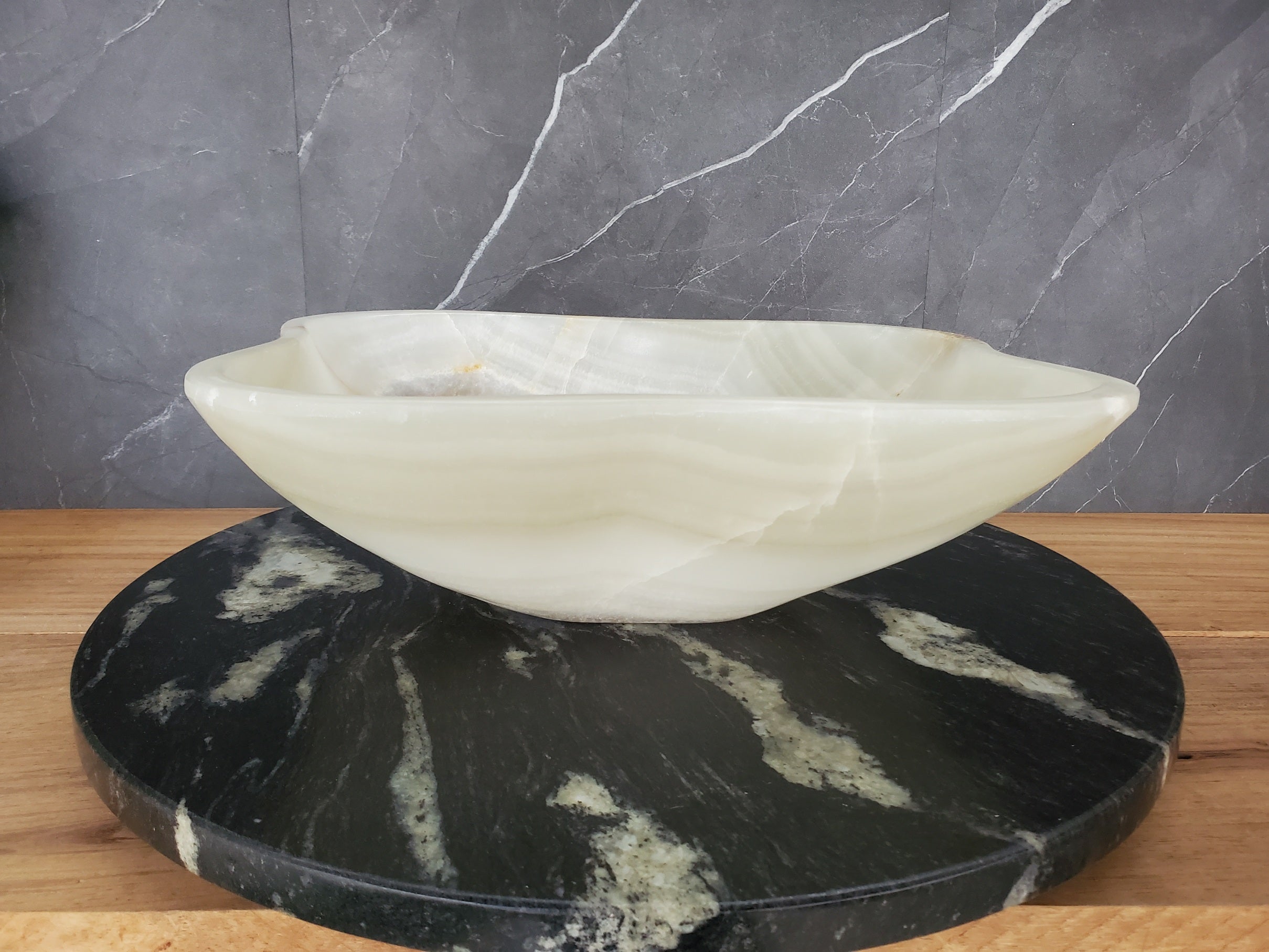 S34_19 Light Green Onyx Bathroom Vessel Sink - 14 x 13 inch