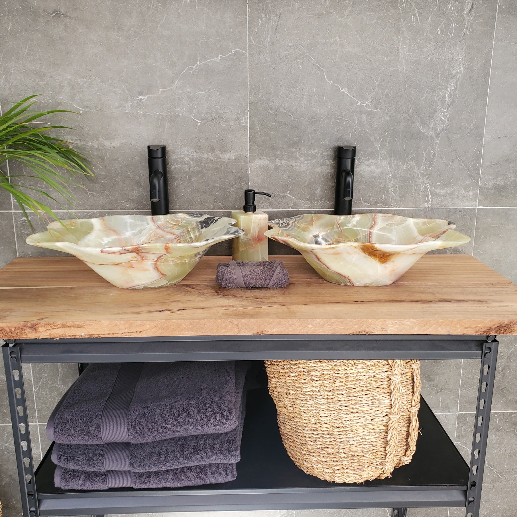 SET3309 Onyx Stone Vessel Bathroom Sink (Set of Two)