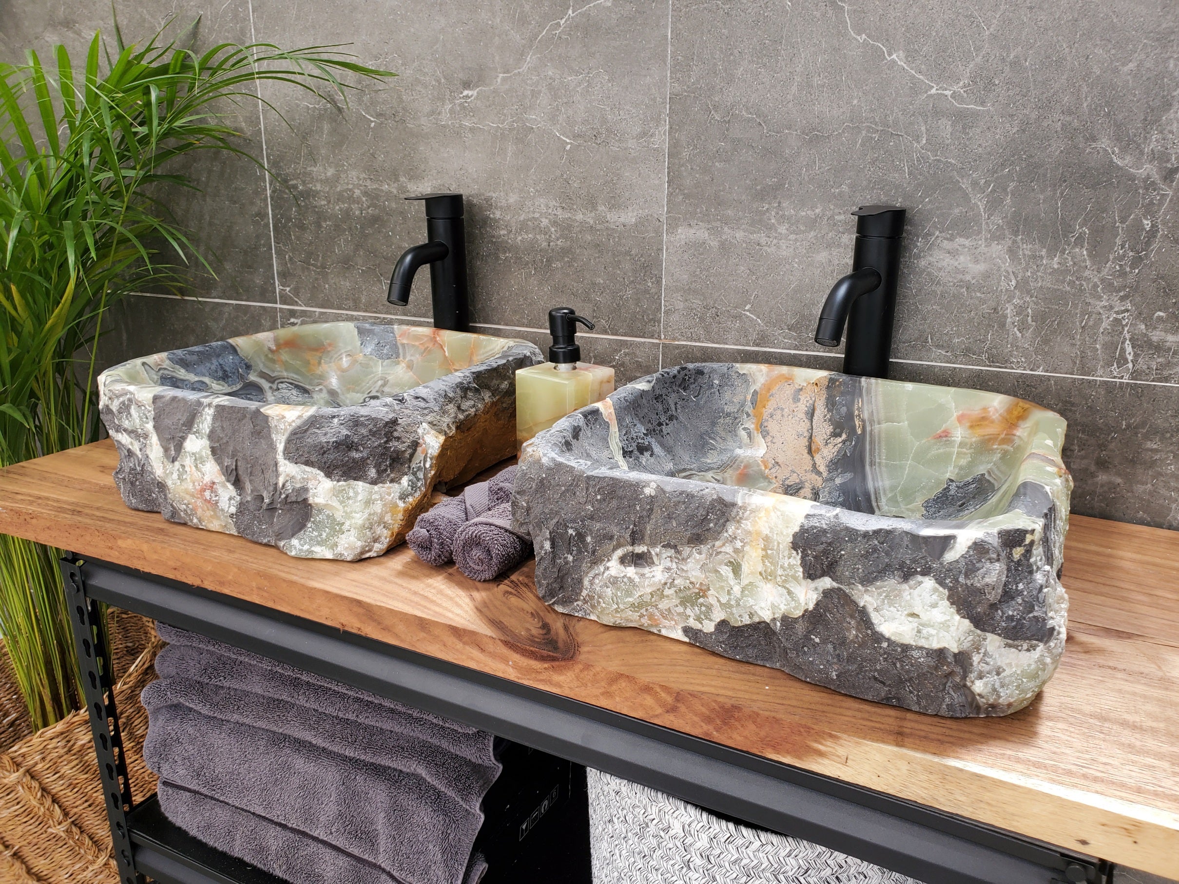 SET8063 Onyx Stone Vessel Bathroom Sink (Set of Two)