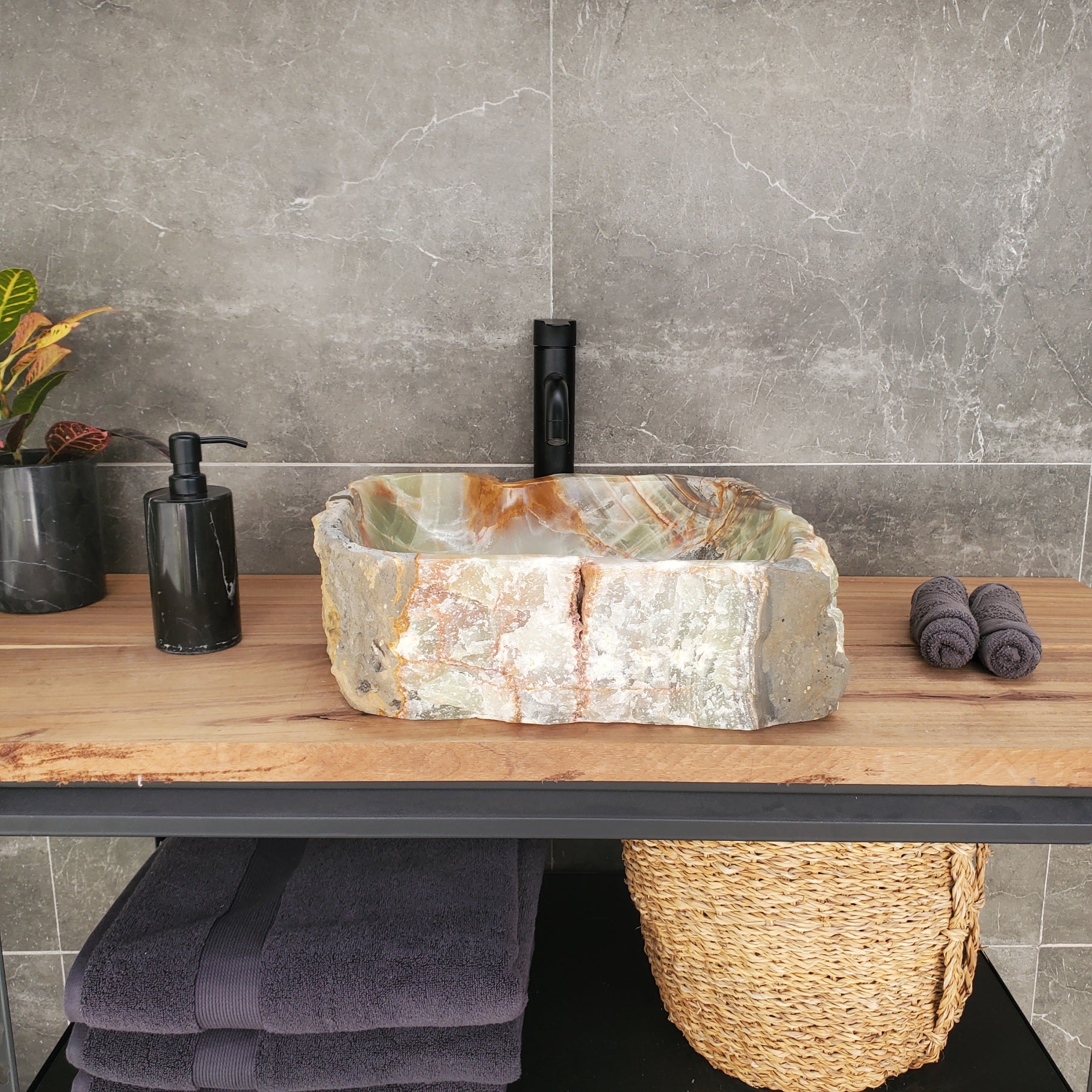 S34_01 Green Onyx Bathroom Vessel Sink