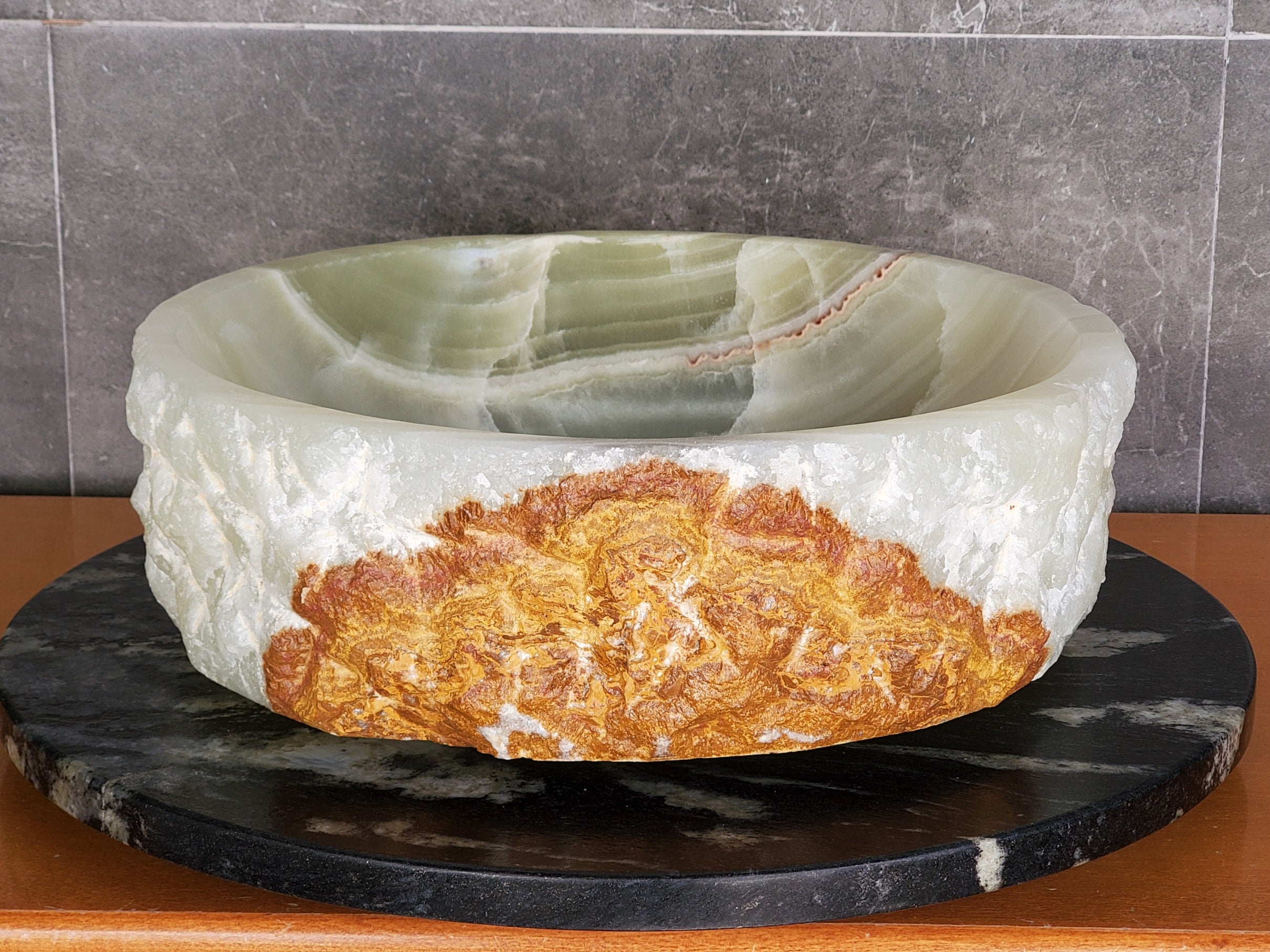 S37_20 Green Onyx Vessel Sink – Natural Stone Countertop Bathroom Sink, 15.5x15.5 Inch Bathroom Sinks Featured Onyx Sinks Sinks