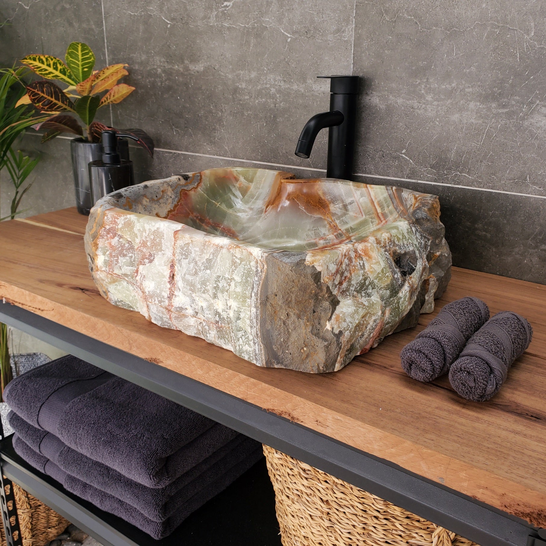 S34_01 Green Onyx Bathroom Vessel Sink