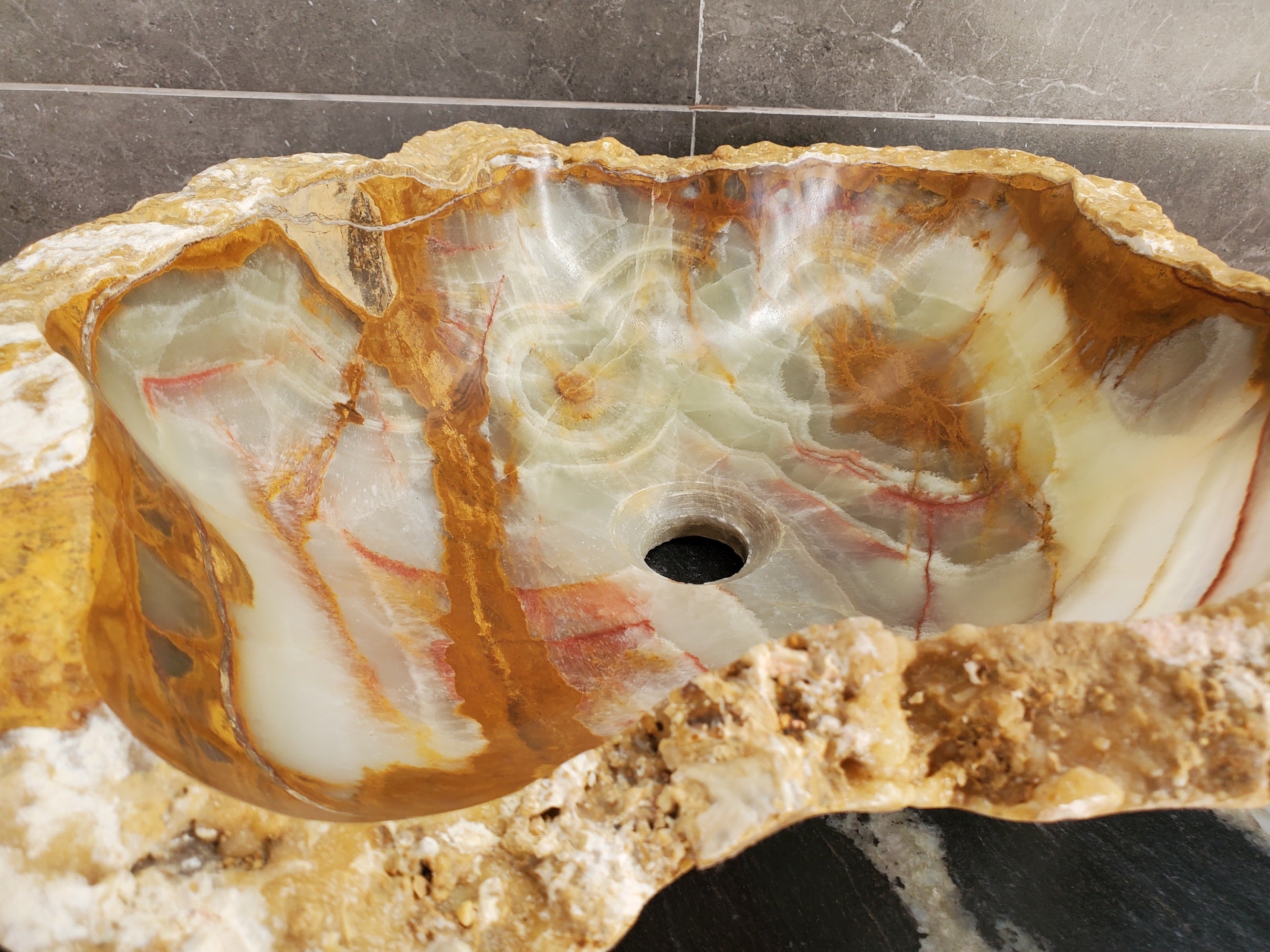S33_58 Green Onyx Bathroom Vessel Sink - 19.5 x 15 inch