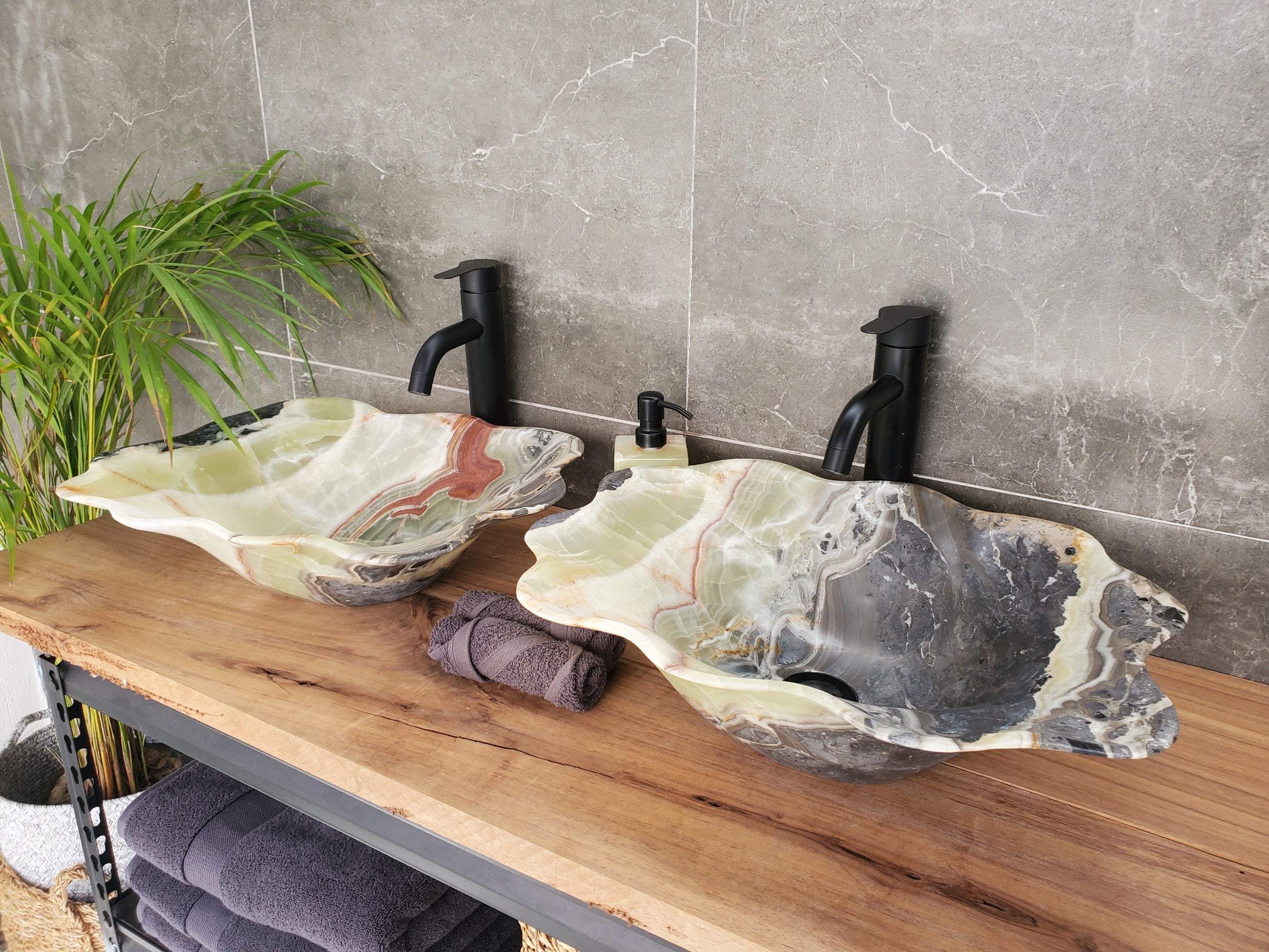 SET3307 Onyx Stone Vessel Bathroom Sink (Set of Two)
