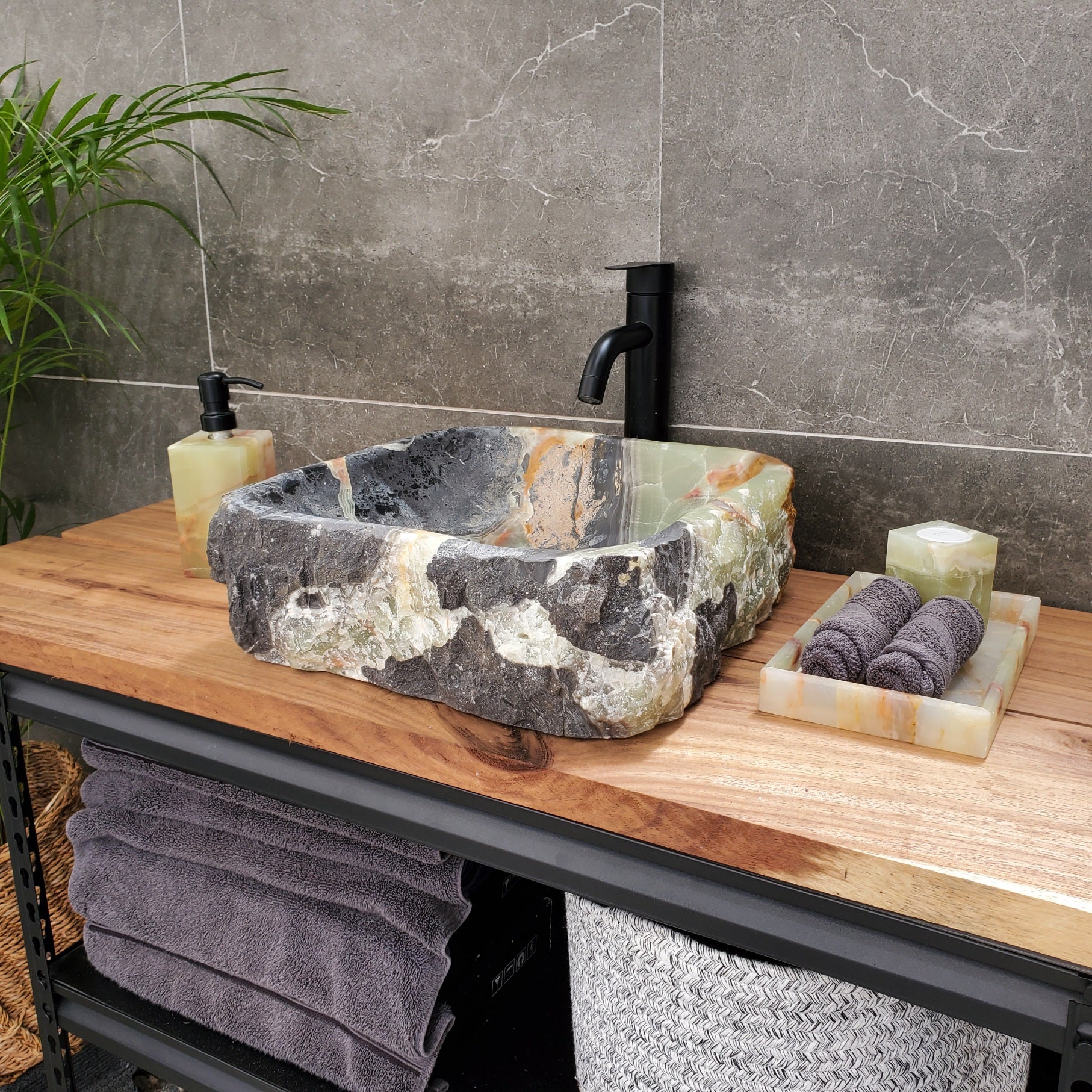 S30_36 Onyx Stone Vessel Bathroom Sink - 15.5 x 14.5