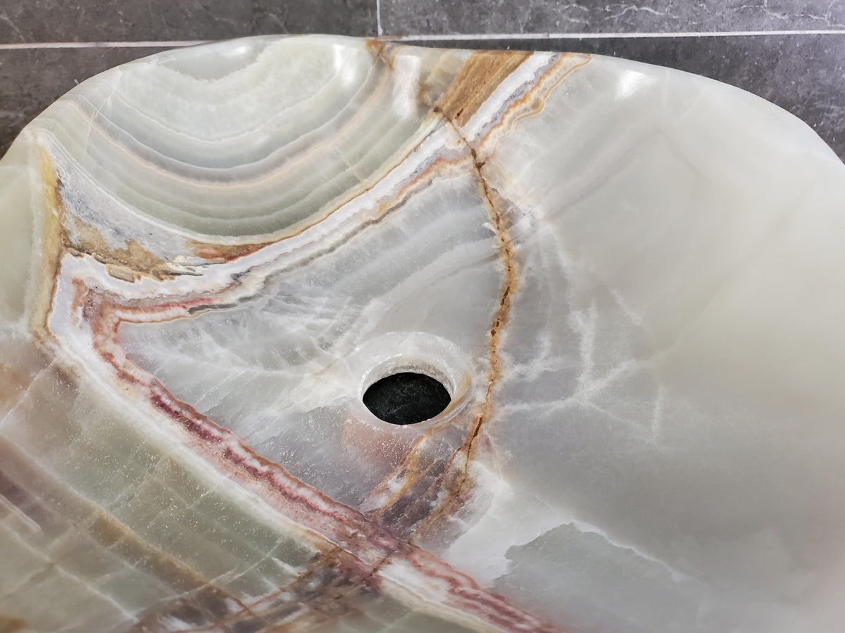 Green Onyx Vessel Sink, 16x14.5 Inch Natural Stone Countertop Basin, Polished Luxury Vanity Sink, Spa Bathroom Decor S40_17