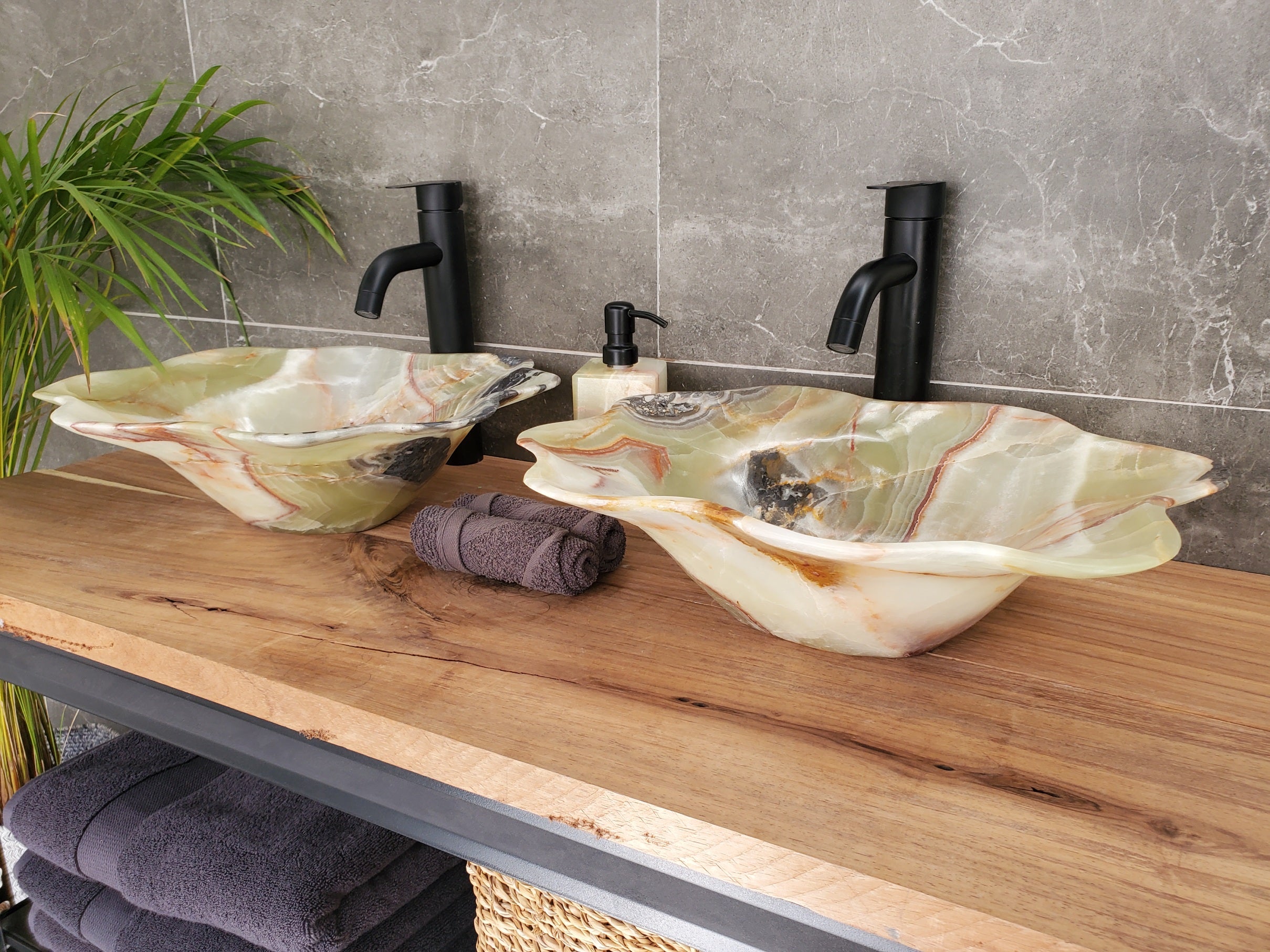 SET3309 Onyx Stone Vessel Bathroom Sink (Set of Two)