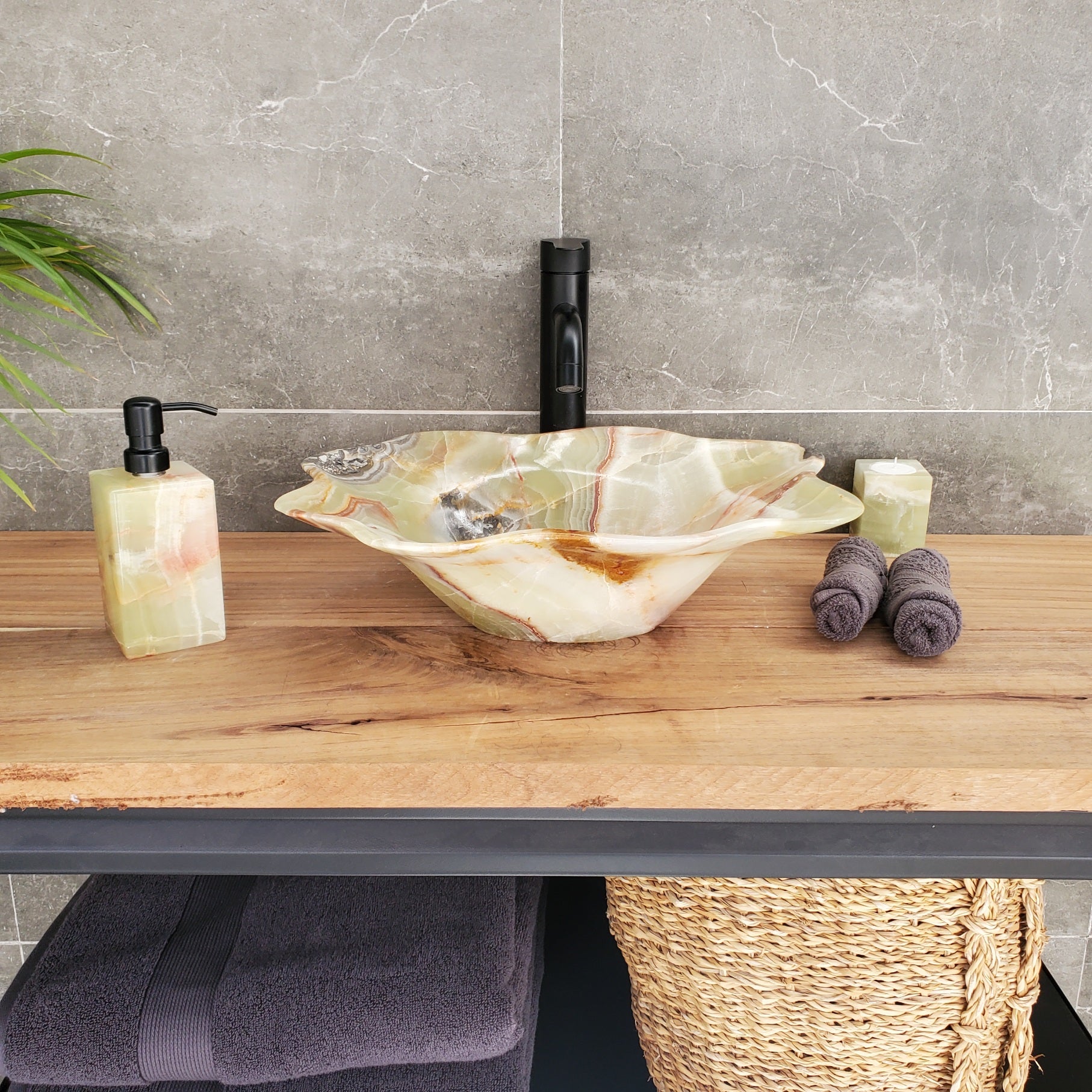 SET3309 Onyx Stone Vessel Bathroom Sink (Set of Two)