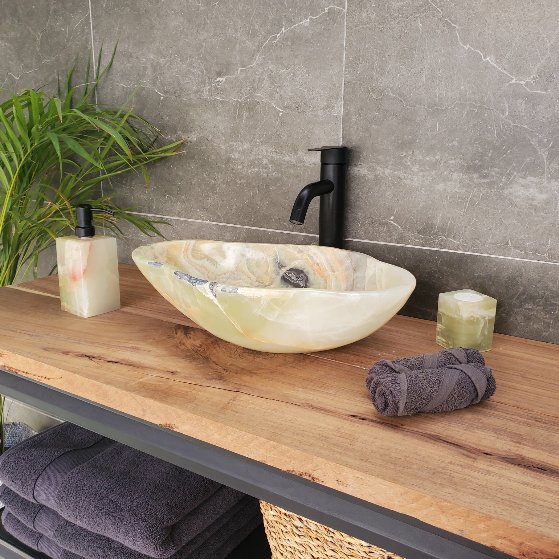 S33_25 Light Green Onyx Bathroom Vessel Sink