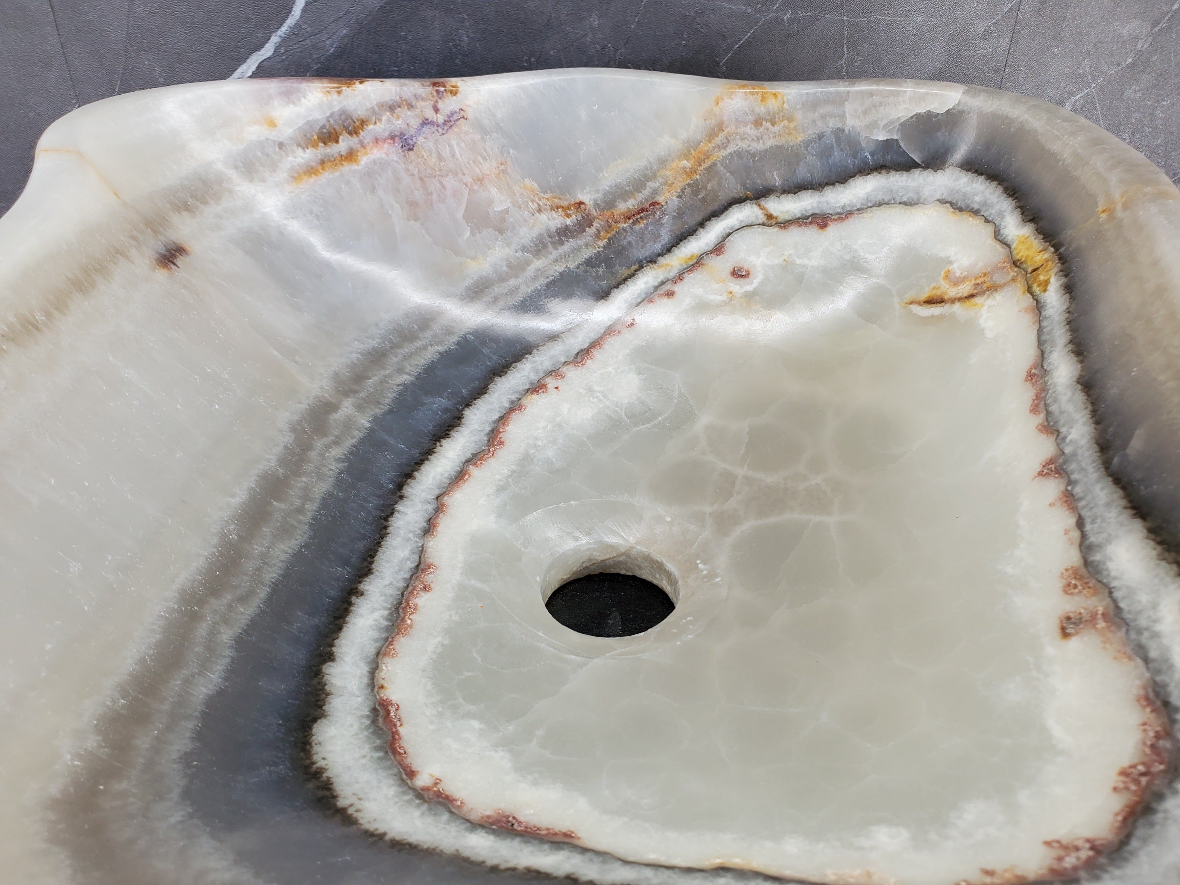 S34_16 Onyx Stone Vessel Bathroom Sink - 15.3 x 14 inch