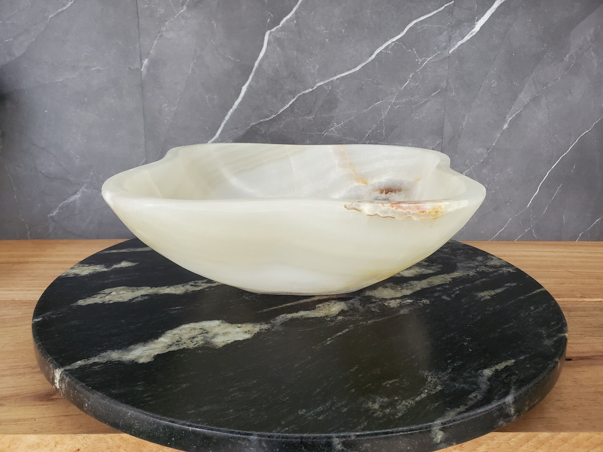 S34_19 Light Green Onyx Bathroom Vessel Sink - 14 x 13 inch