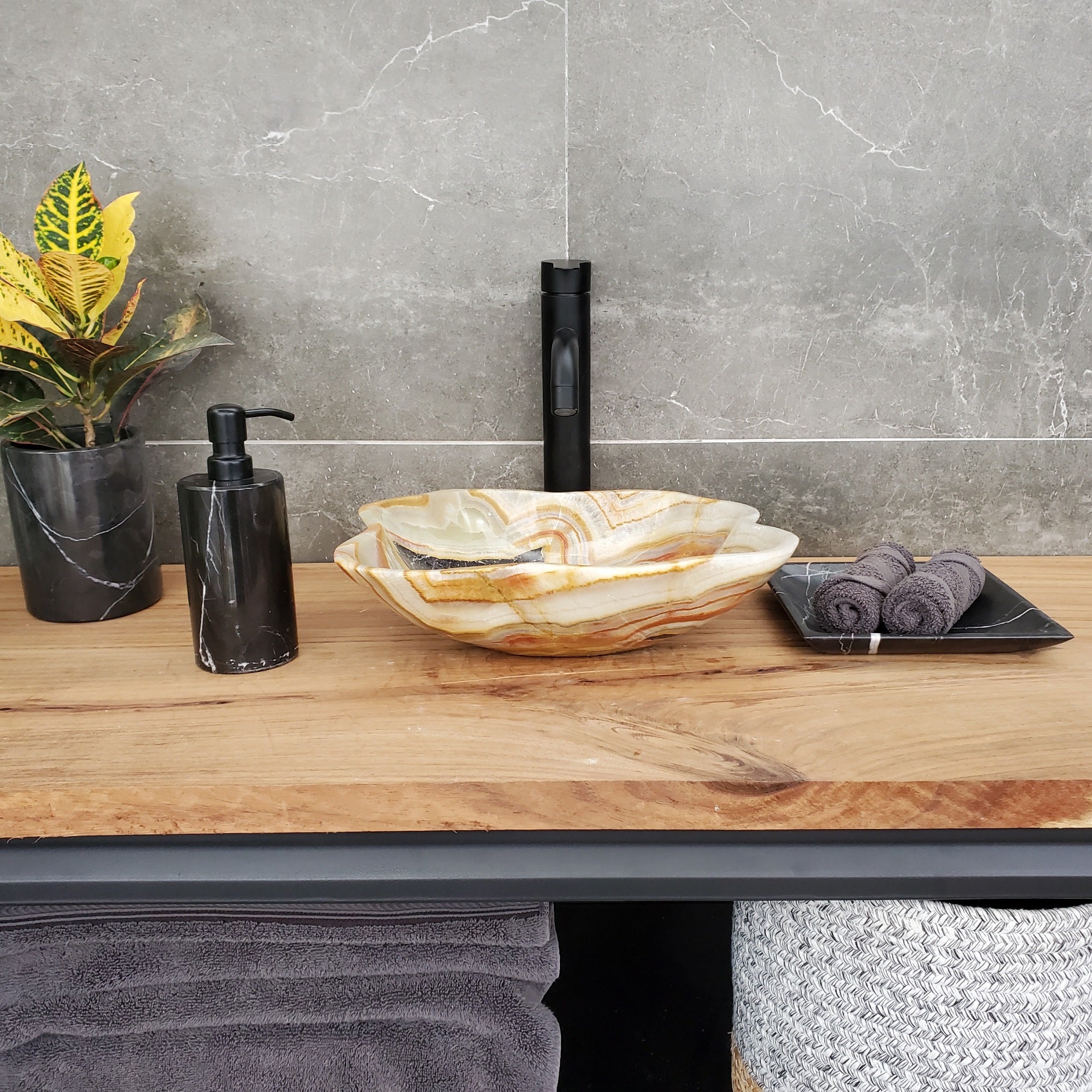 S31_29 Onyx Stone Vessel Bathroom Sink - 13 x 11.5 inch