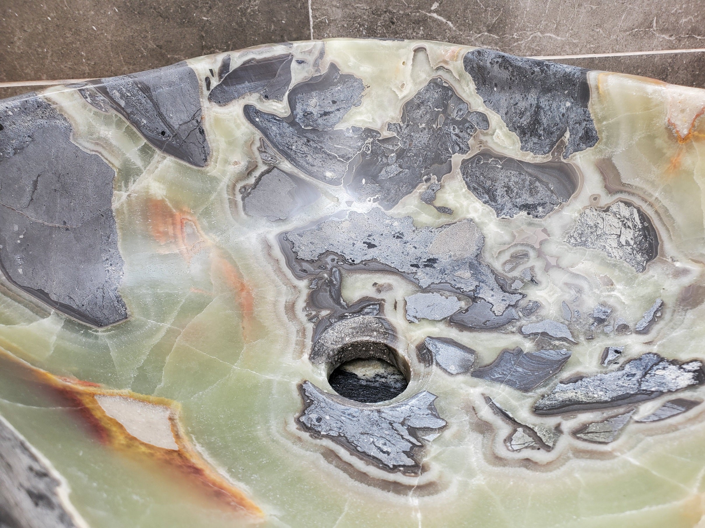 S30_37 Onyx Stone Vessel Bathroom Sink - 15 x 14.5 inch