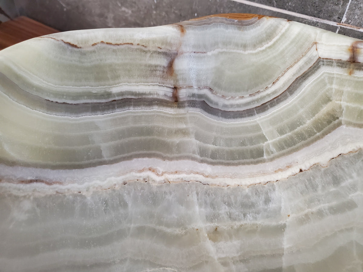Green Onyx Vessel Sink – Natural Stone Countertop Sink, Polished Vanity Basin, Luxury Spa Bathroom Decor 19.5x13 Inch S40_21