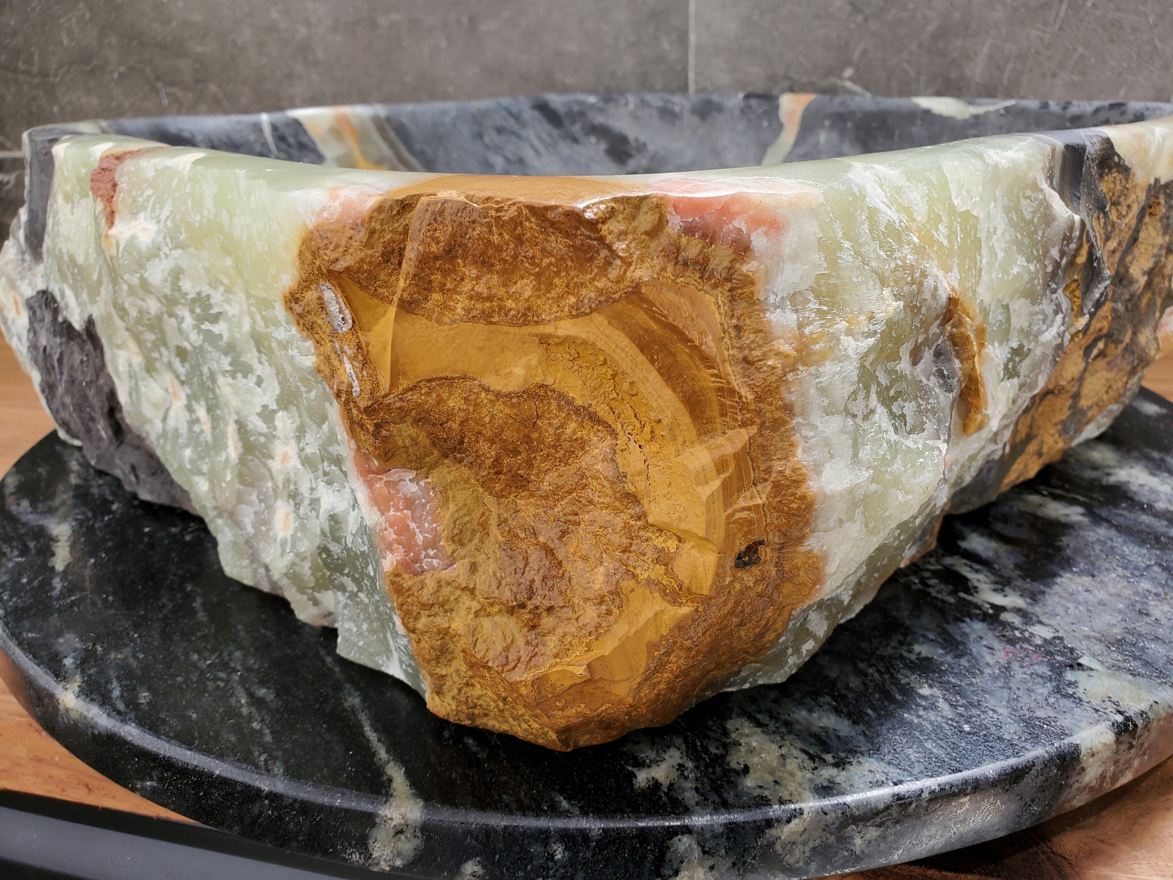 S30_36 Onyx Stone Vessel Bathroom Sink - 15.5 x 14.5