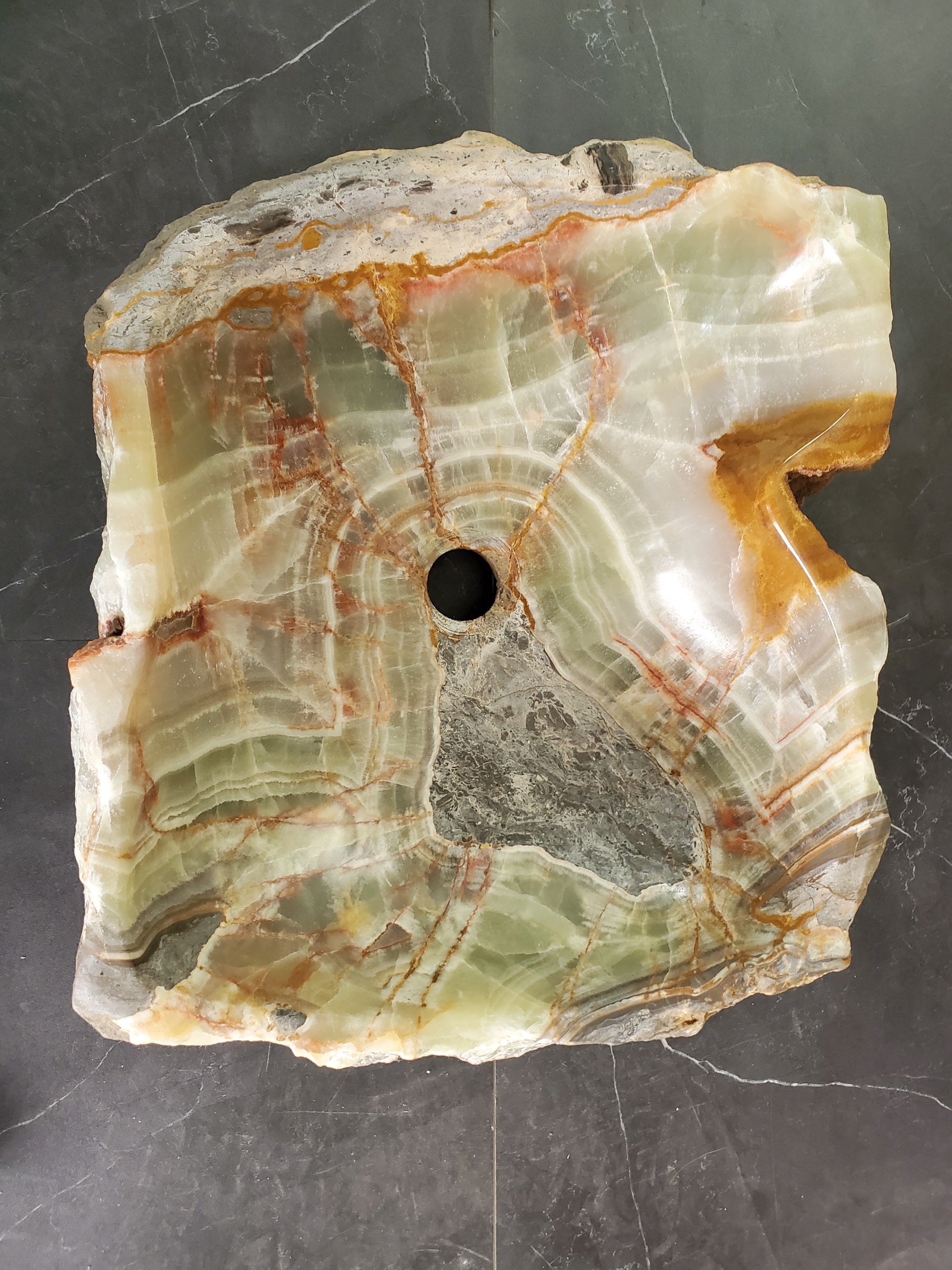 S34_01 Green Onyx Stone Vessel Bathroom Sink - 17 x 15 inch