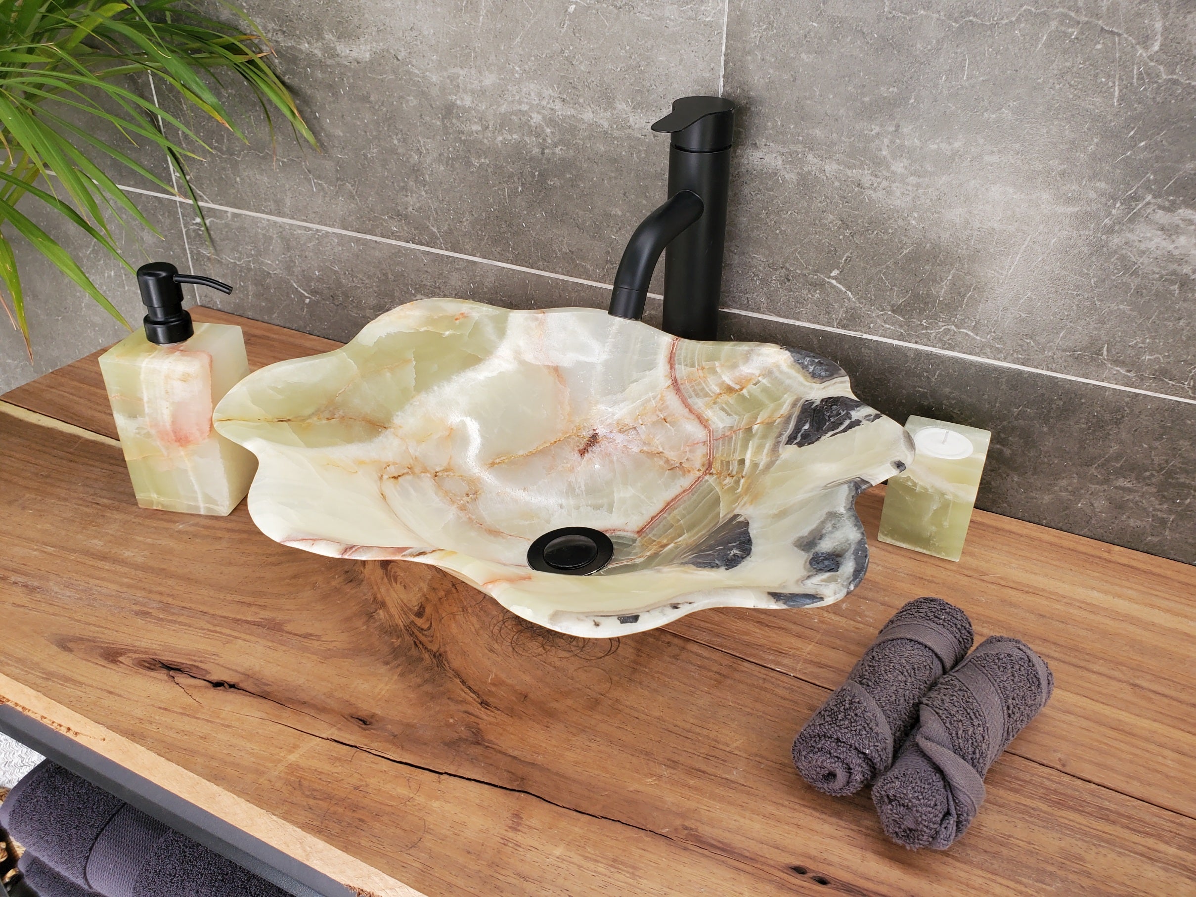 SET3309 Onyx Stone Vessel Bathroom Sink (Set of Two)