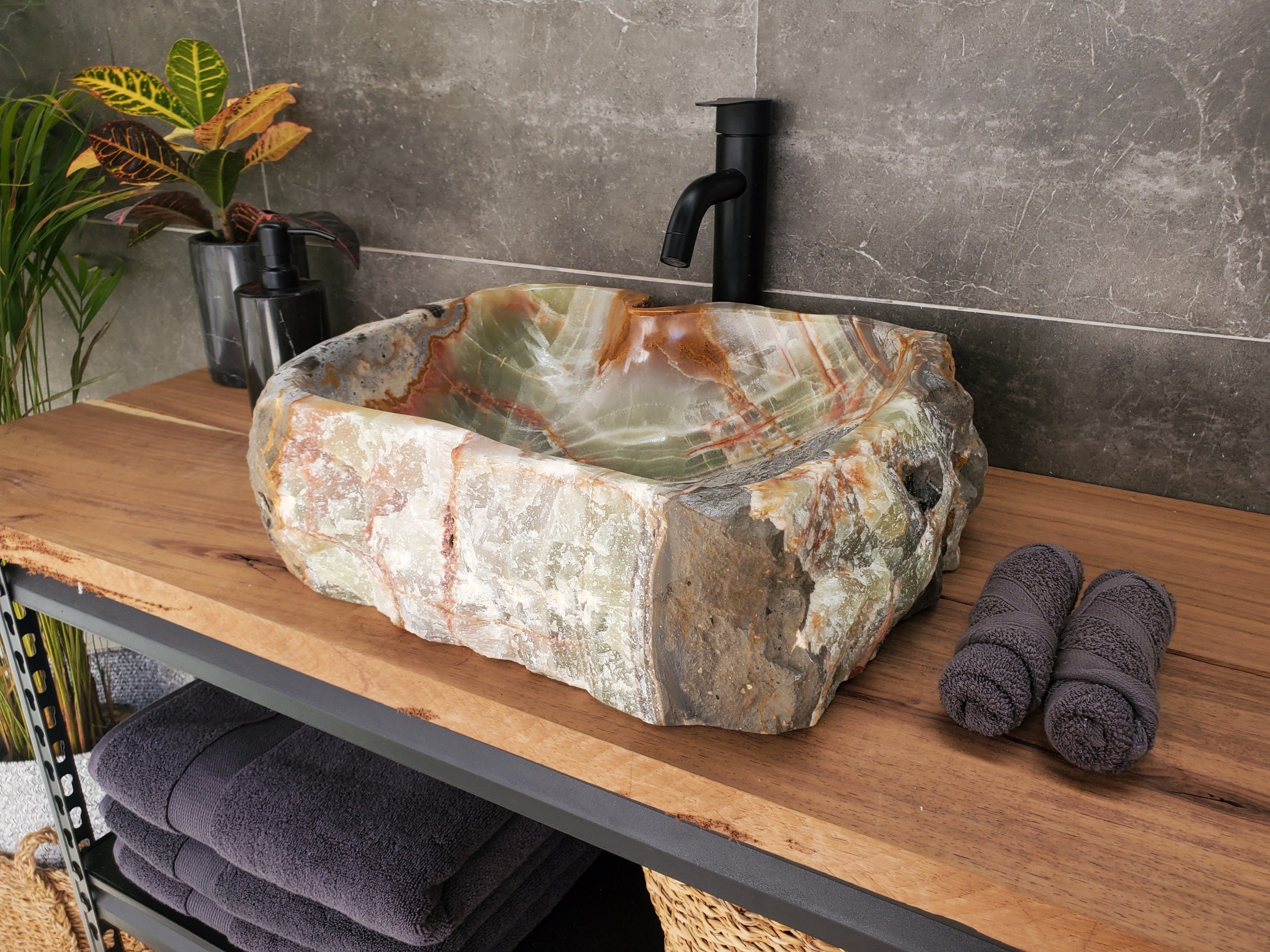 S34_01 Green Onyx Bathroom Vessel Sink