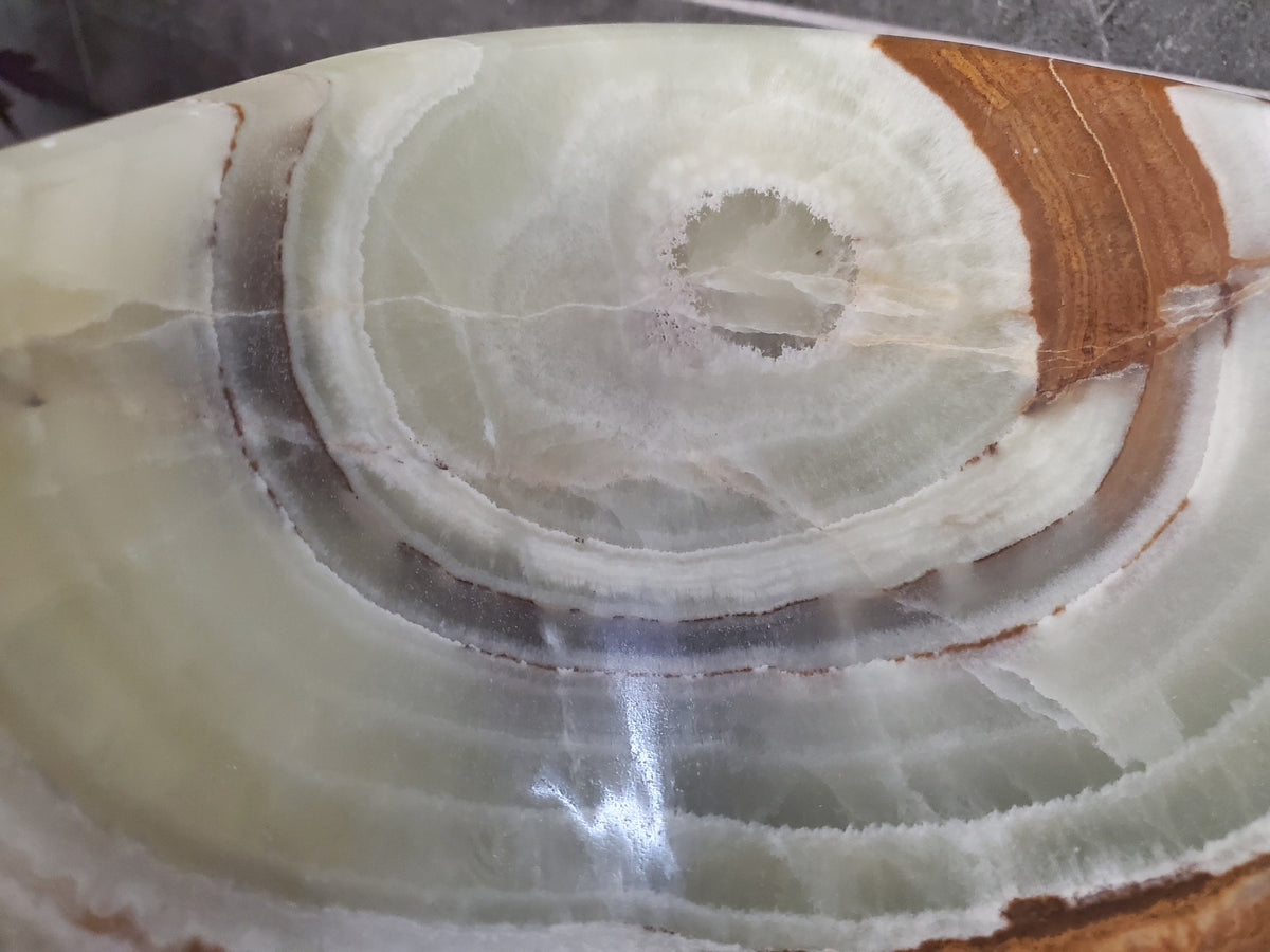 Green Onyx Vessel Sink, Natural Stone Vanity Basin, Polished Bathroom Countertop Sink, Spa Decor 15x12.5 Inch S40_27