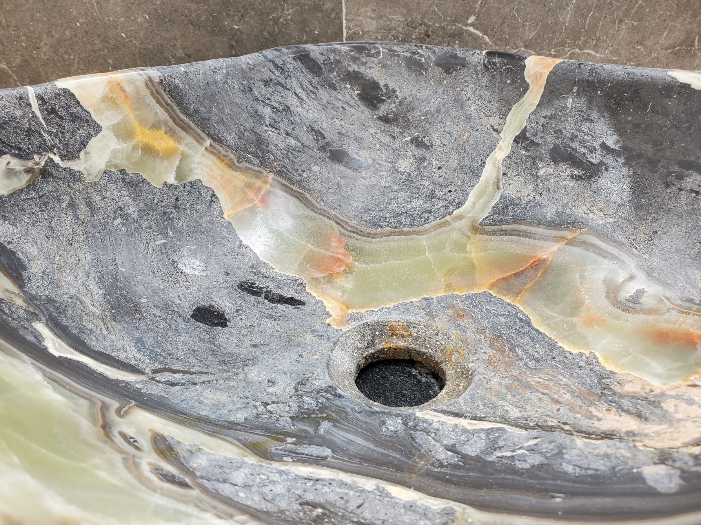 S30_36 Onyx Stone Vessel Bathroom Sink - 15.5 x 14.5