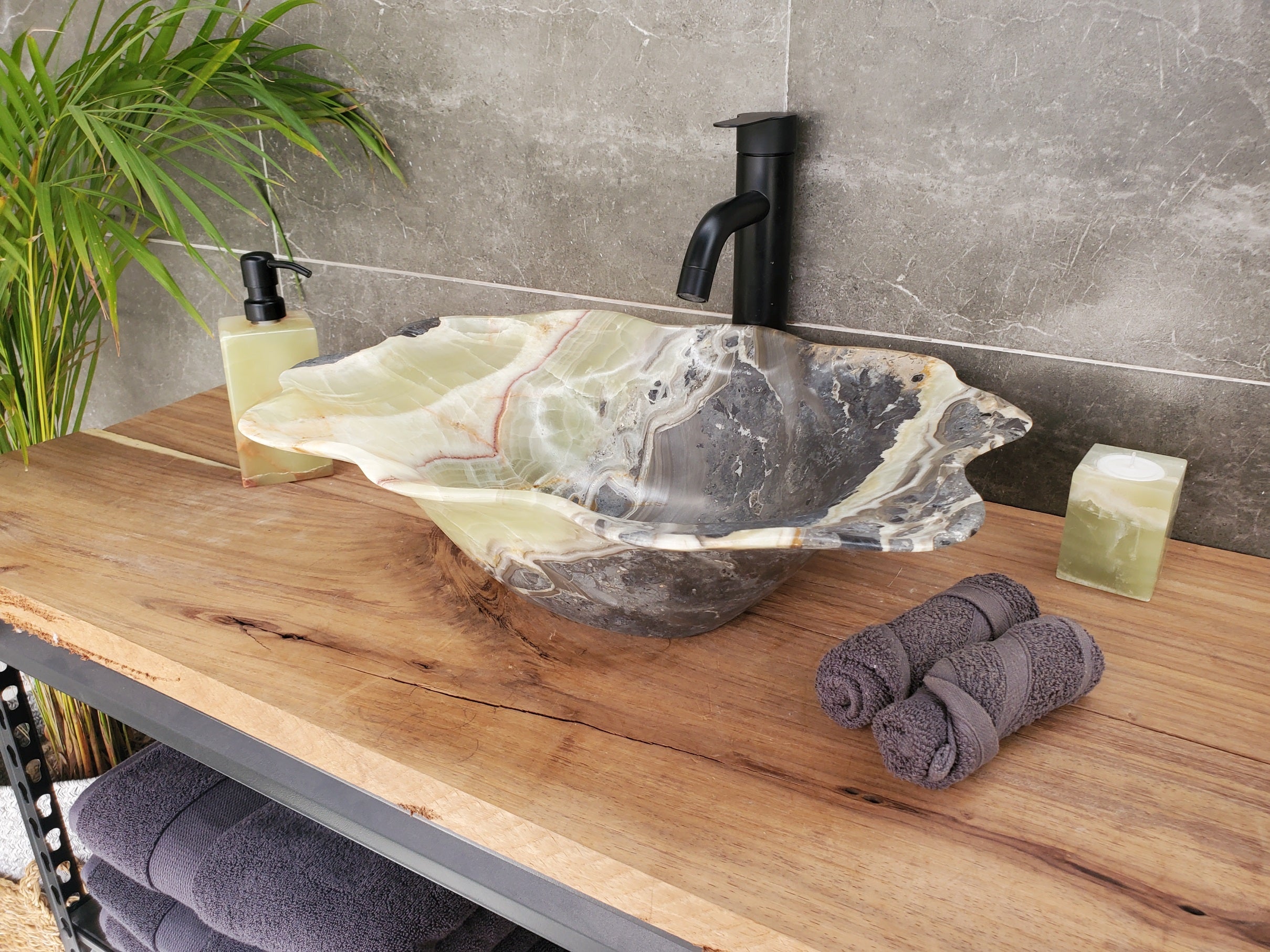 S33_55 Green Onyx Bathroom Vessel Sink - 18.5 x 14.5 inch