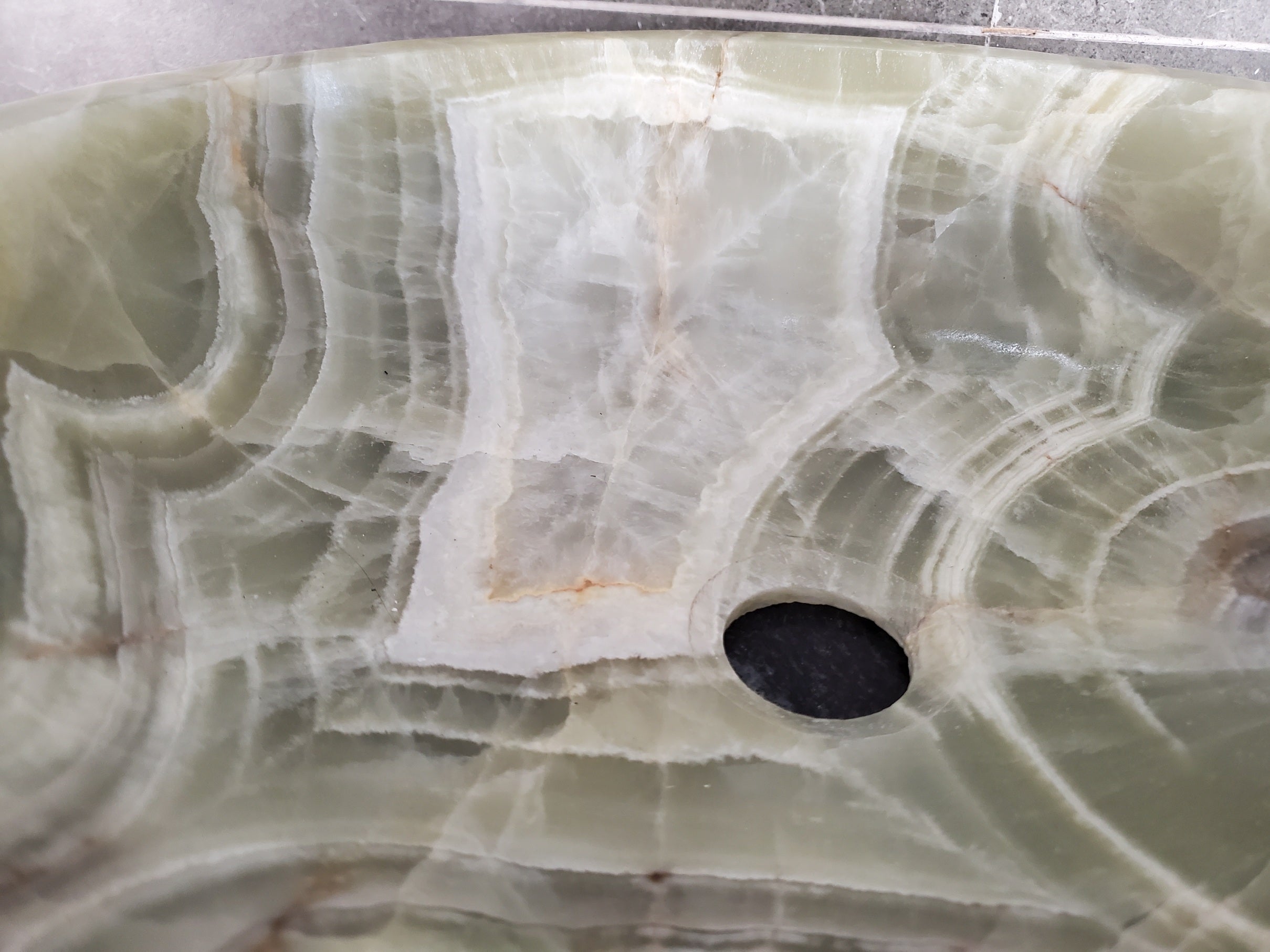 Green Onyx Marble Vessel Sink, Natural Stone Vanity Basin, Polished Bathroom Countertop Sink, Spa Decor 16x16 Inch S40_01 Bathroom Sinks Featured Onyx Sinks