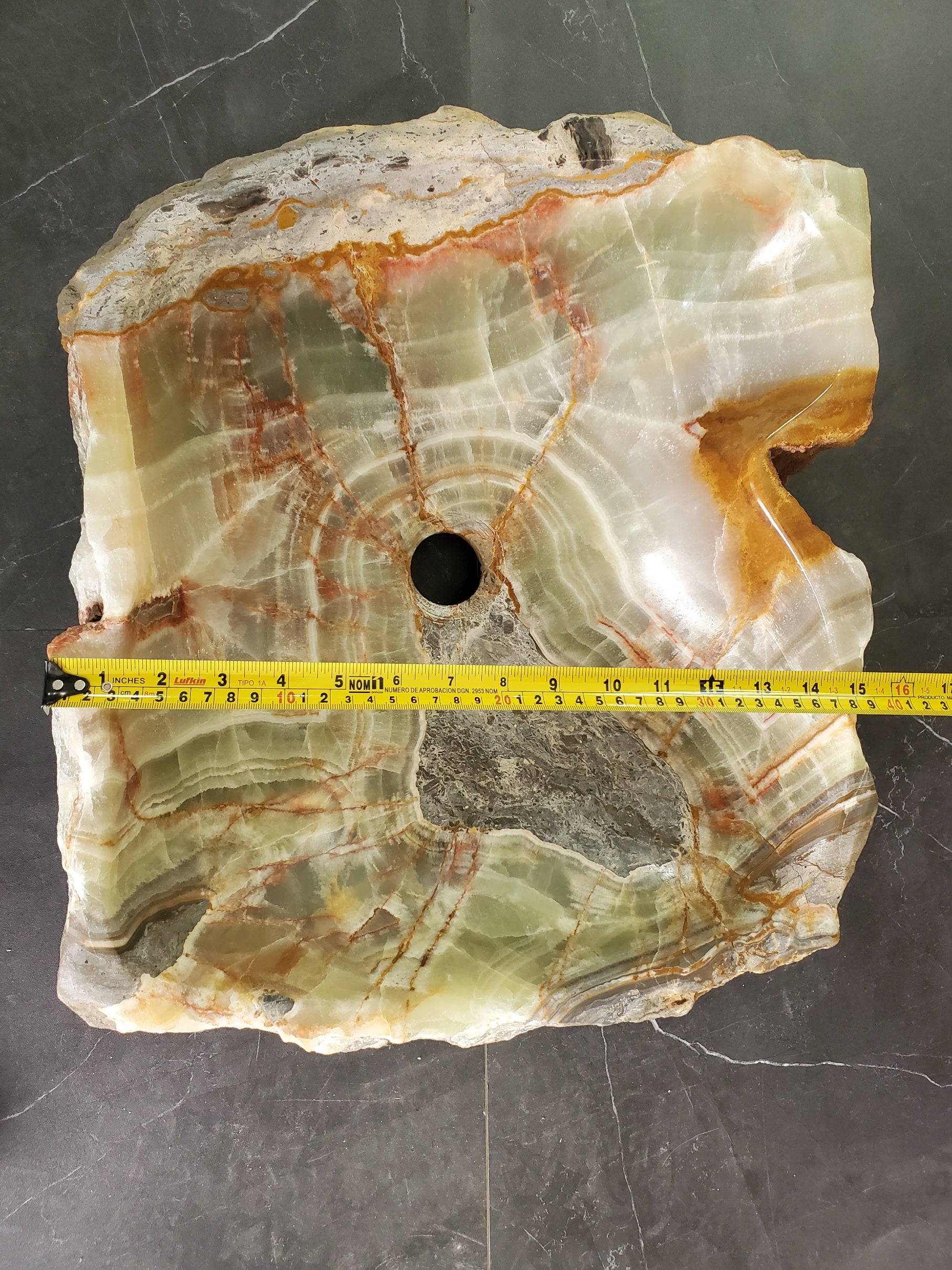 S34_01 Green Onyx Stone Vessel Bathroom Sink - 17 x 15 inch