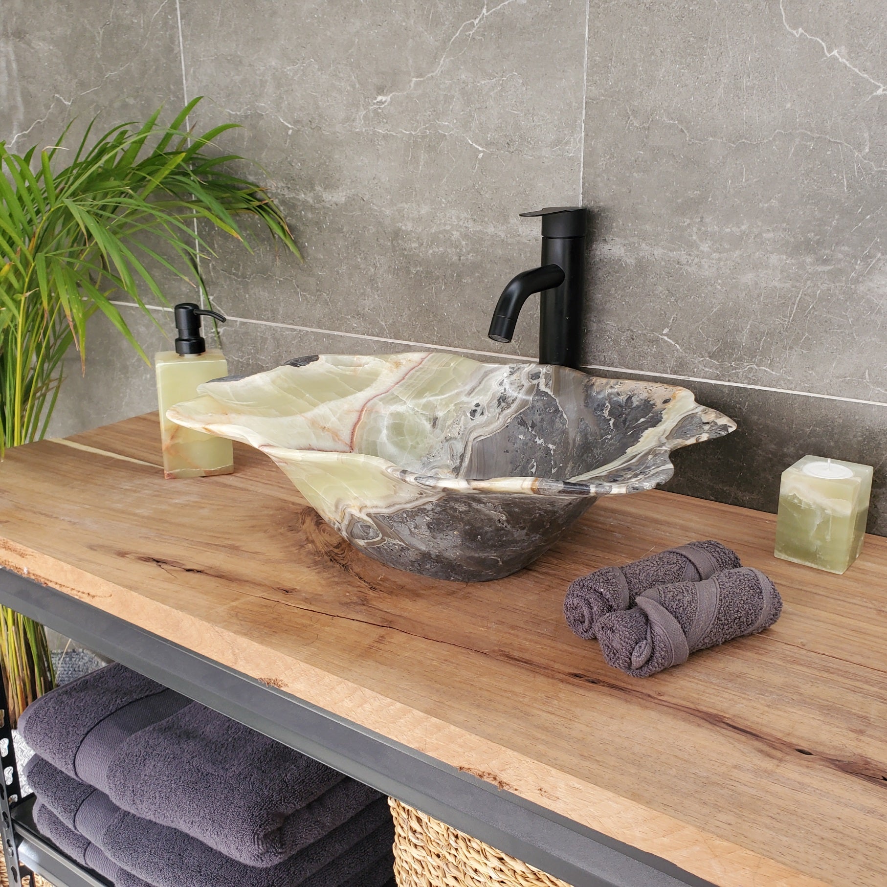 SET3307 Onyx Stone Vessel Bathroom Sink (Set of Two)