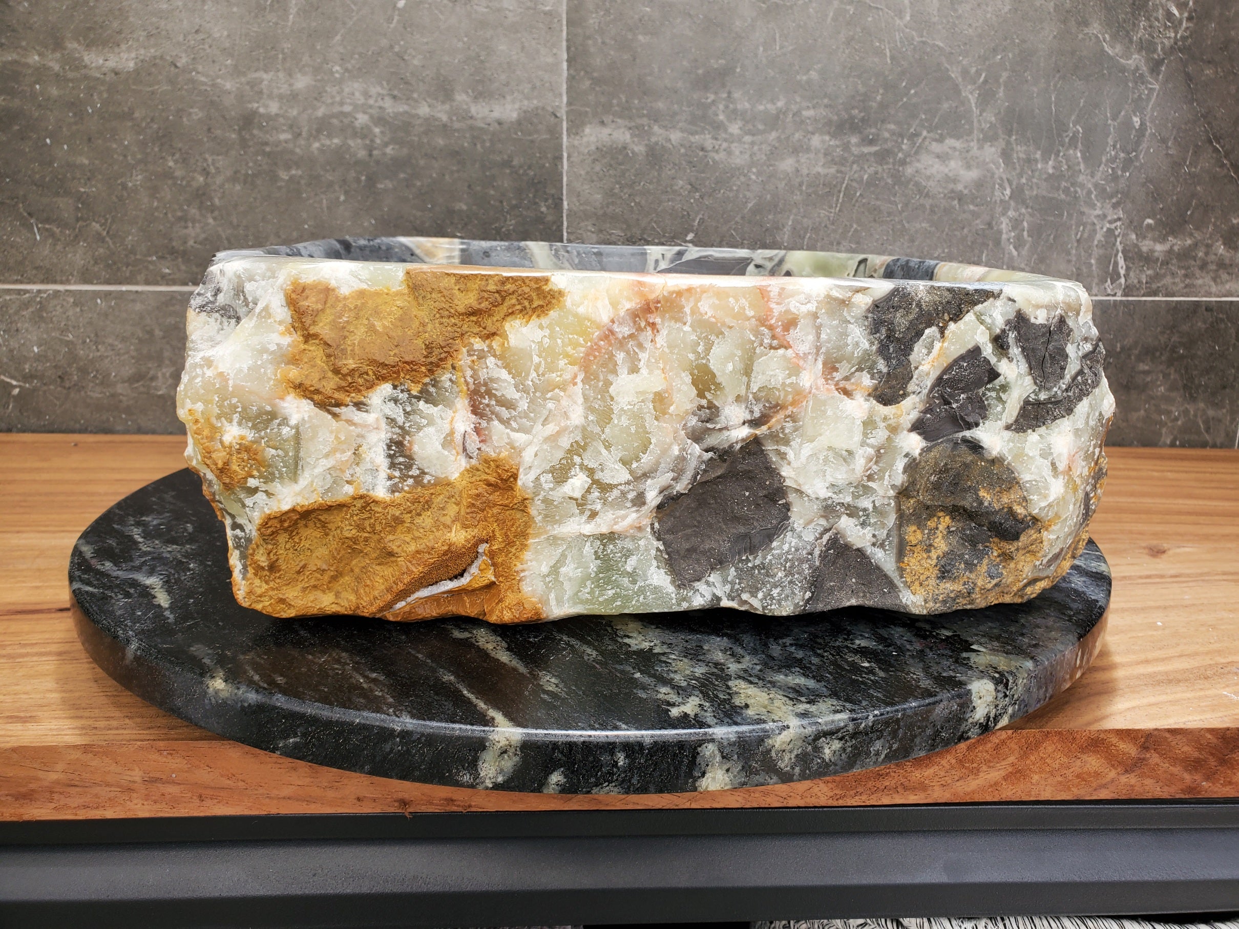 S30_37 Onyx Stone Vessel Bathroom Sink - 15 x 14.5 inch