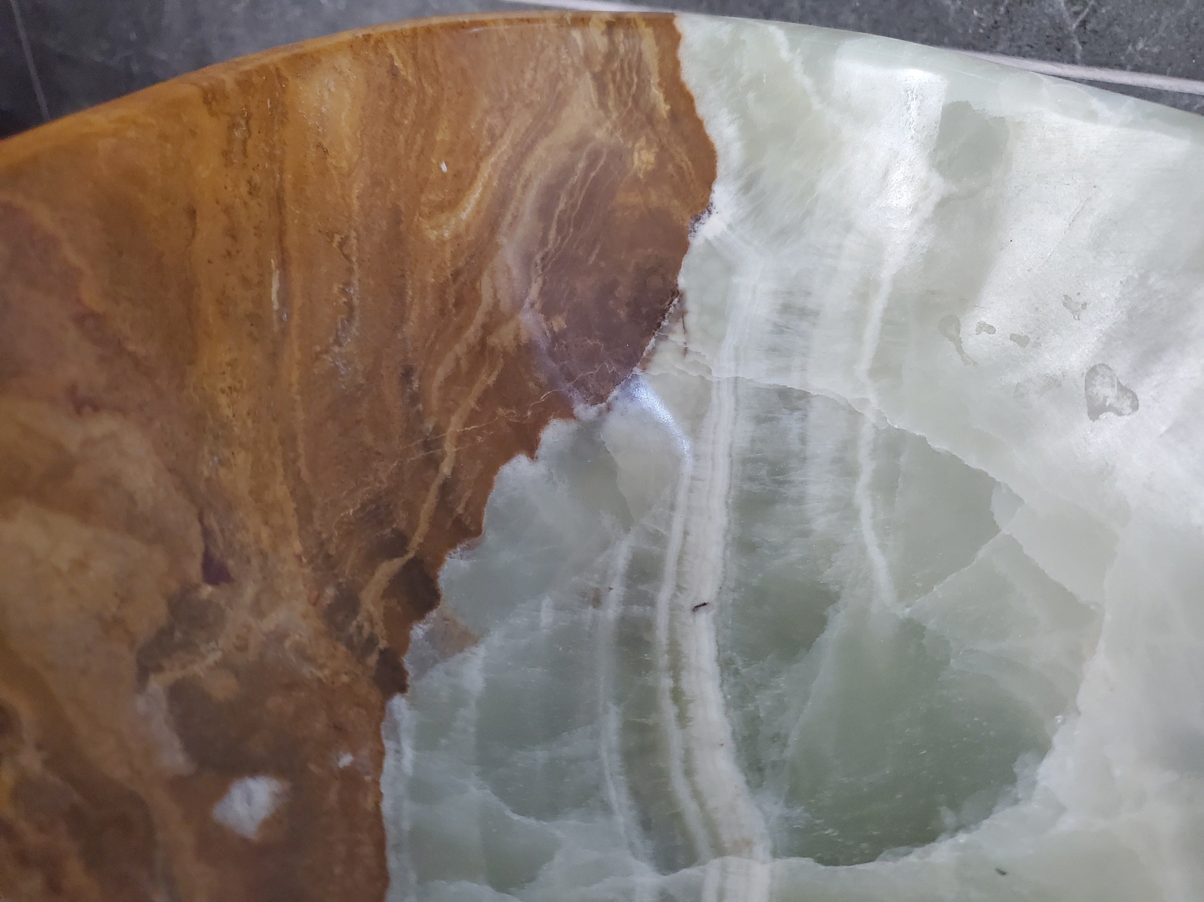Green Onyx Vessel Sink, Natural Stone Vanity Basin, Polished Bathroom Countertop Sink, Spa Decor 15x12.5 Inch S40_27