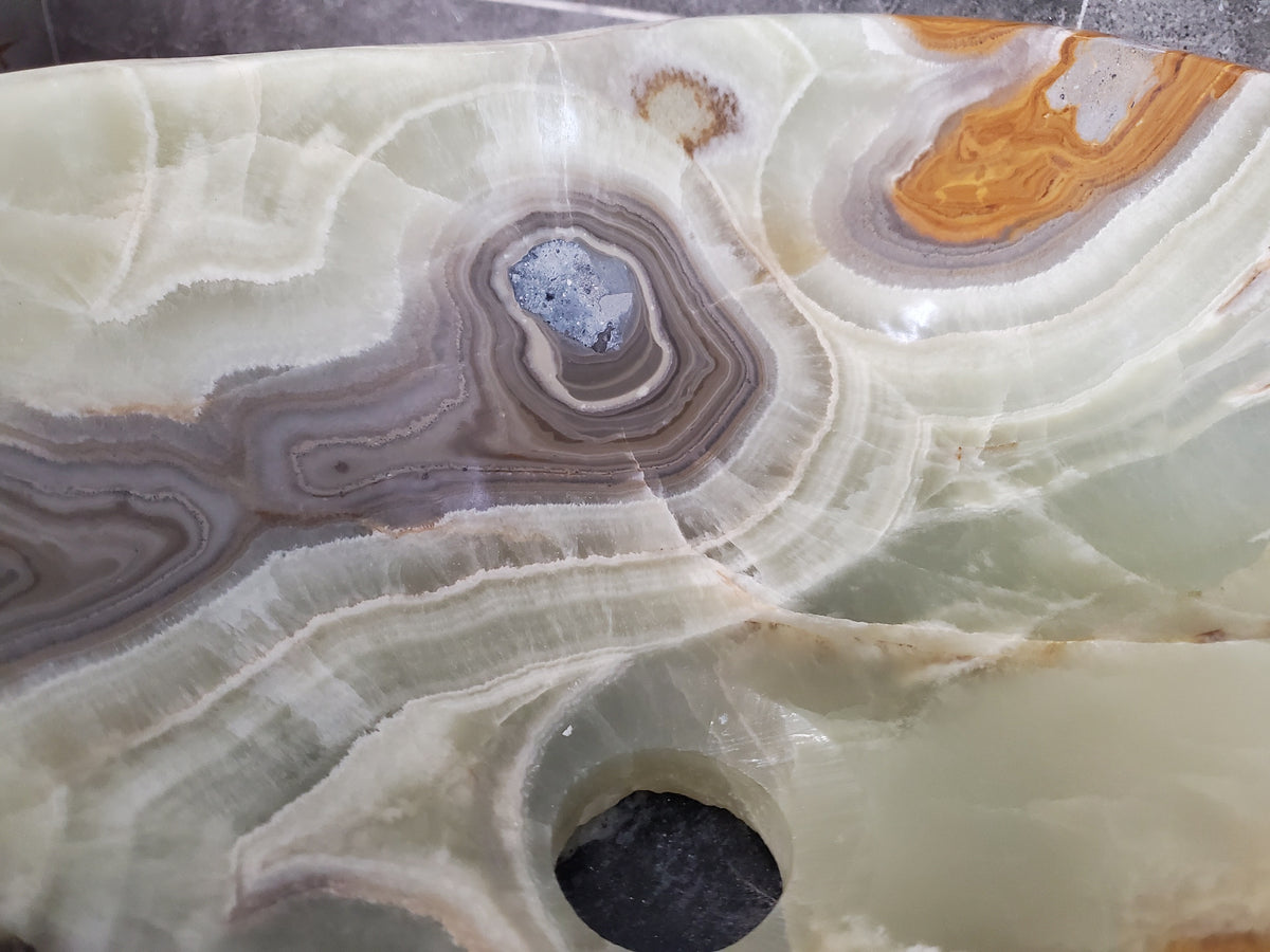 Green White Onyx Vessel Sink, 19x13 Inch Natural Stone Countertop Basin, Polished Luxury Vanity Sink, Spa Bathroom Decor S40_13