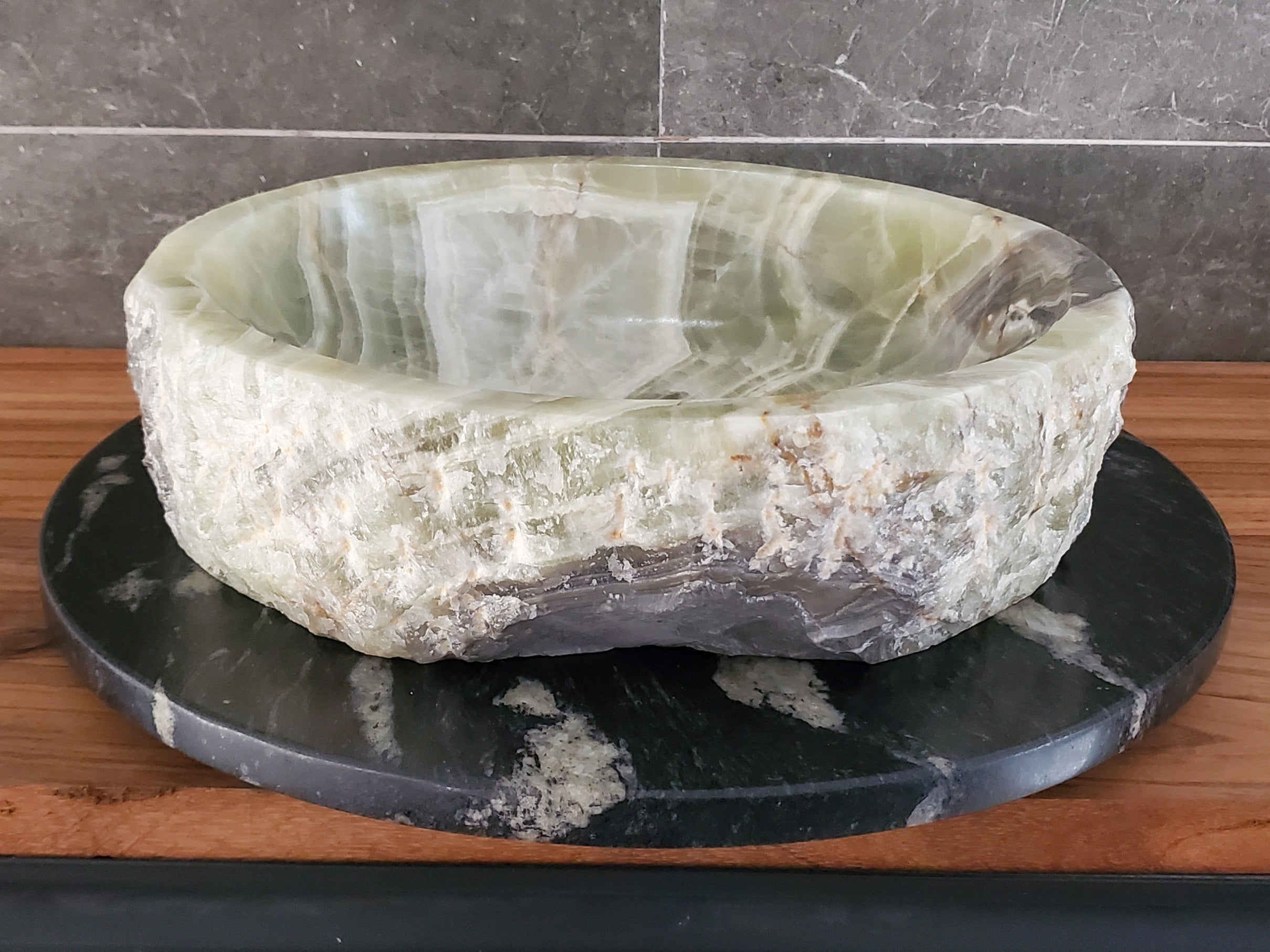 Green Onyx Marble Vessel Sink, Natural Stone Vanity Basin, Polished Bathroom Countertop Sink, Spa Decor 16x16 Inch S40_01 Bathroom Sinks Featured Onyx Sinks