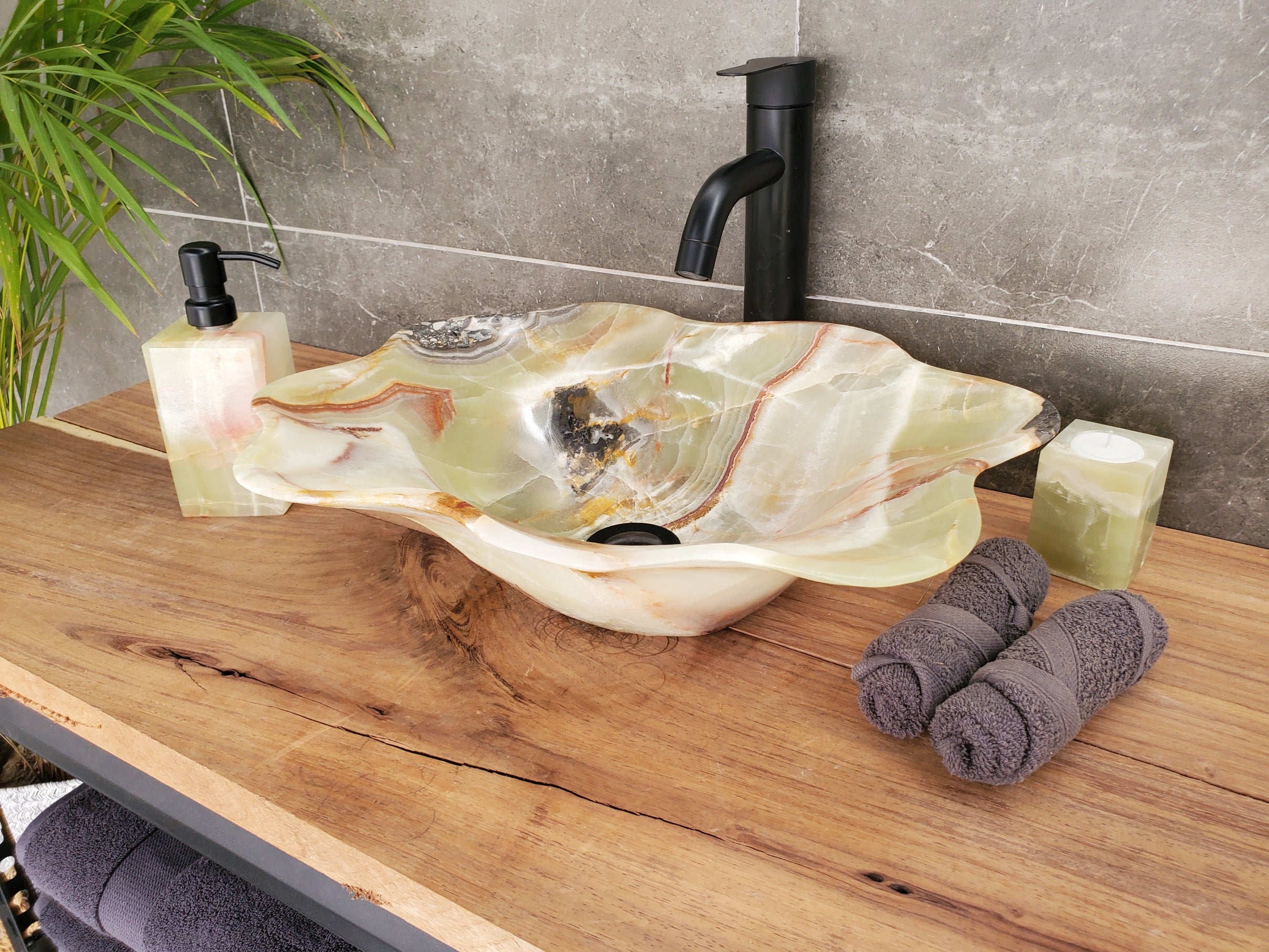 S33_57 Green Onyx Bathroom Vessel Sink - 17 x 14 inch