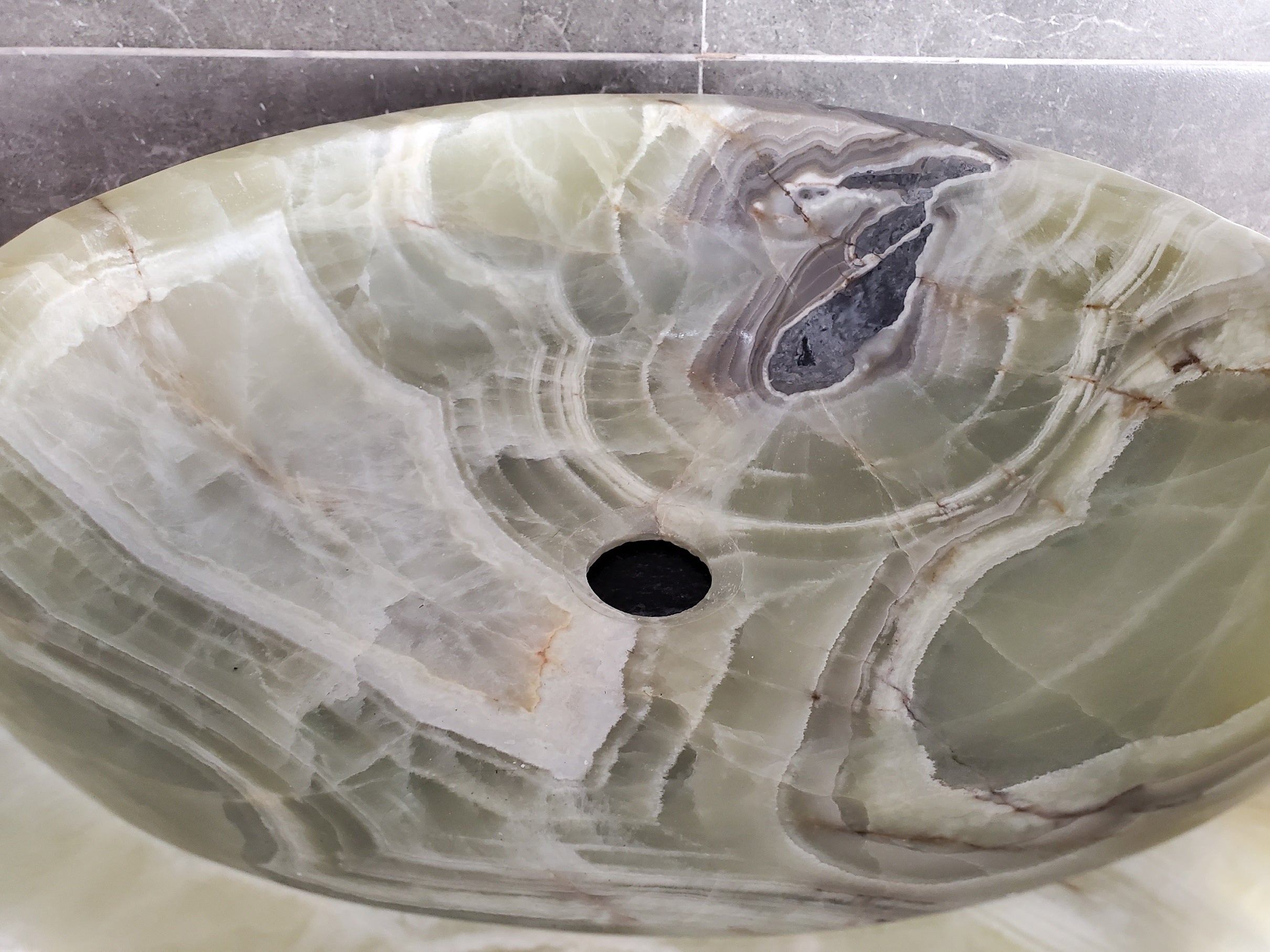 Green Onyx Marble Vessel Sink, Natural Stone Vanity Basin, Polished Bathroom Countertop Sink, Spa Decor 16x16 Inch S40_01 Bathroom Sinks Featured Onyx Sinks