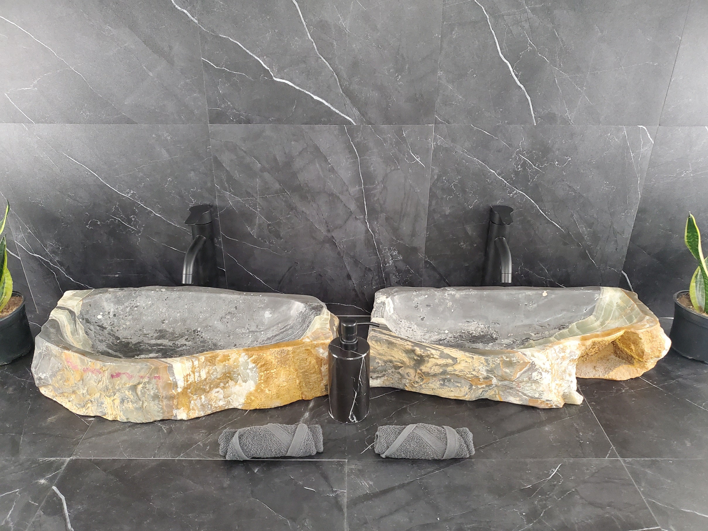SET1013 Onyx Stone Vessel Bathroom Sink (Set of Two)
