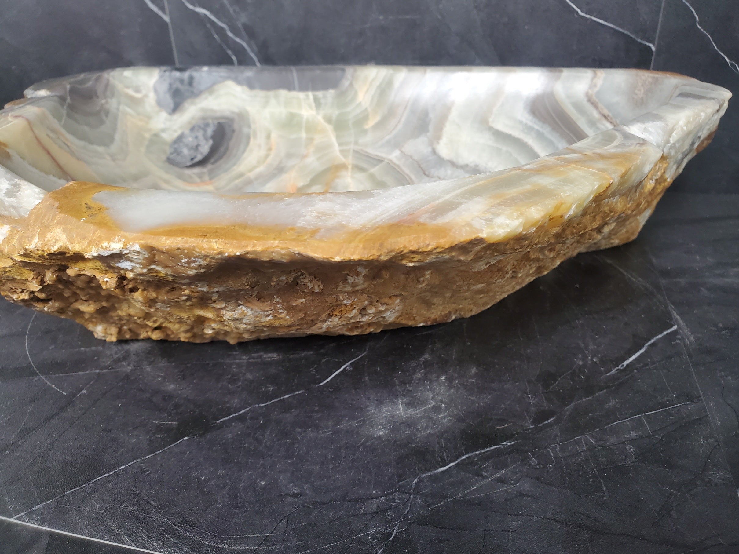 S25_14 Green Onyx Stone Vessel Bathroom Sink