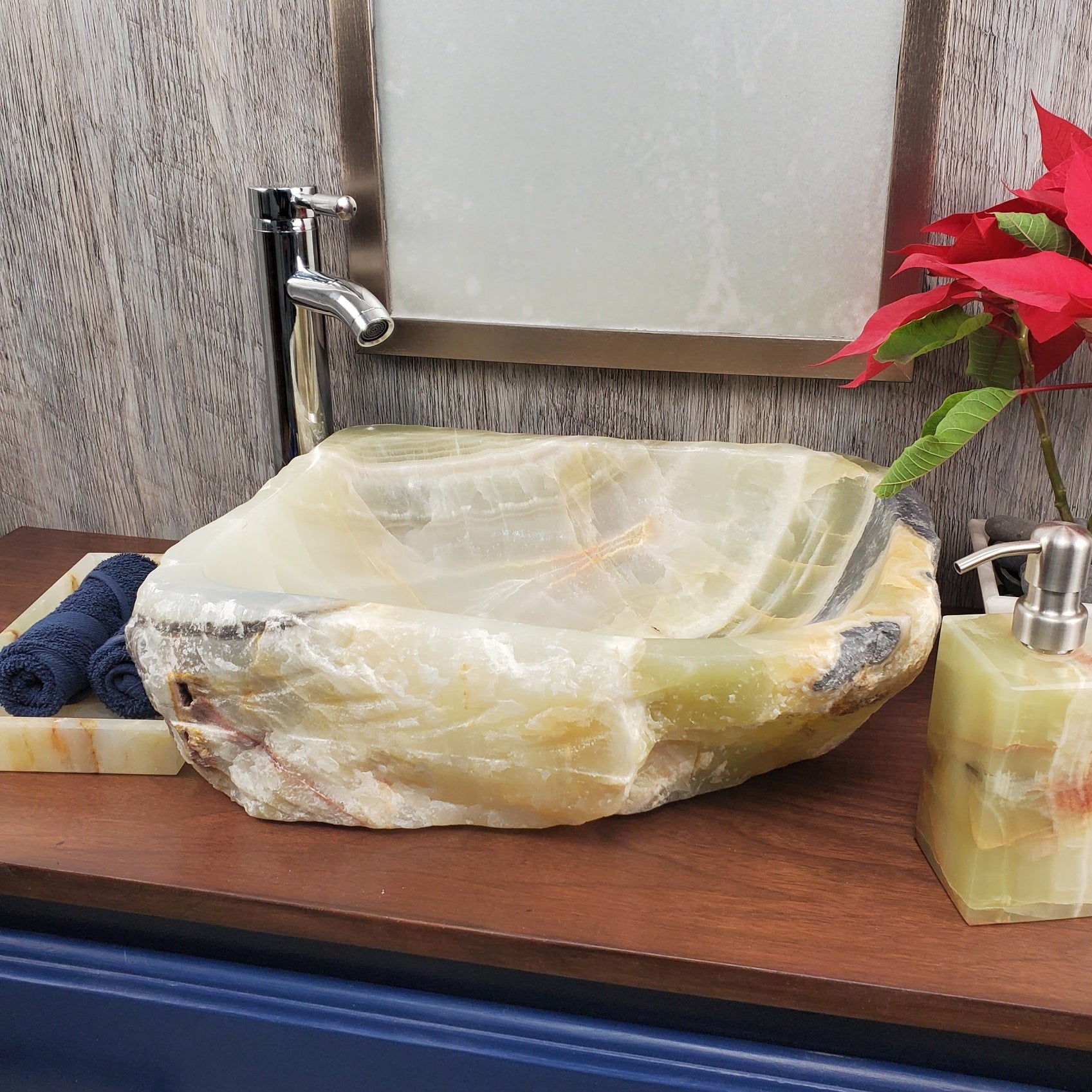 S24_14 Green Onyx Stone Vessel Bathroom Sink - 17 x 13 inch