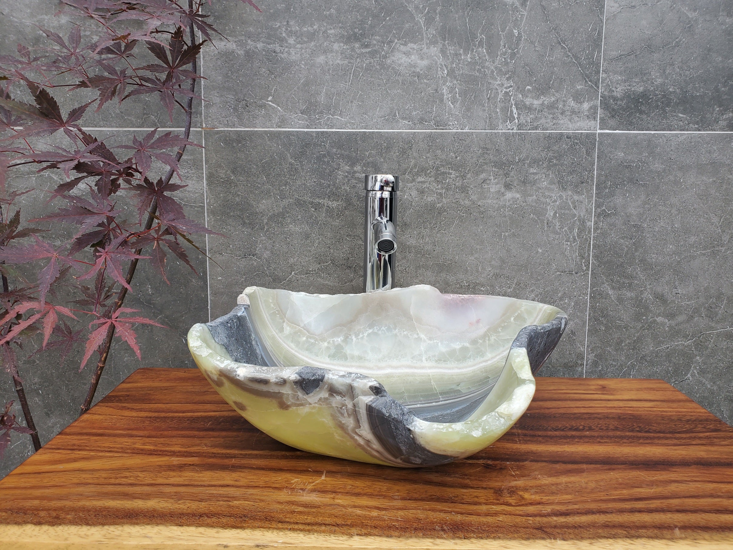 S22_21 Onyx Stone Vessel Bathroom Sink - 16 x 14 inch