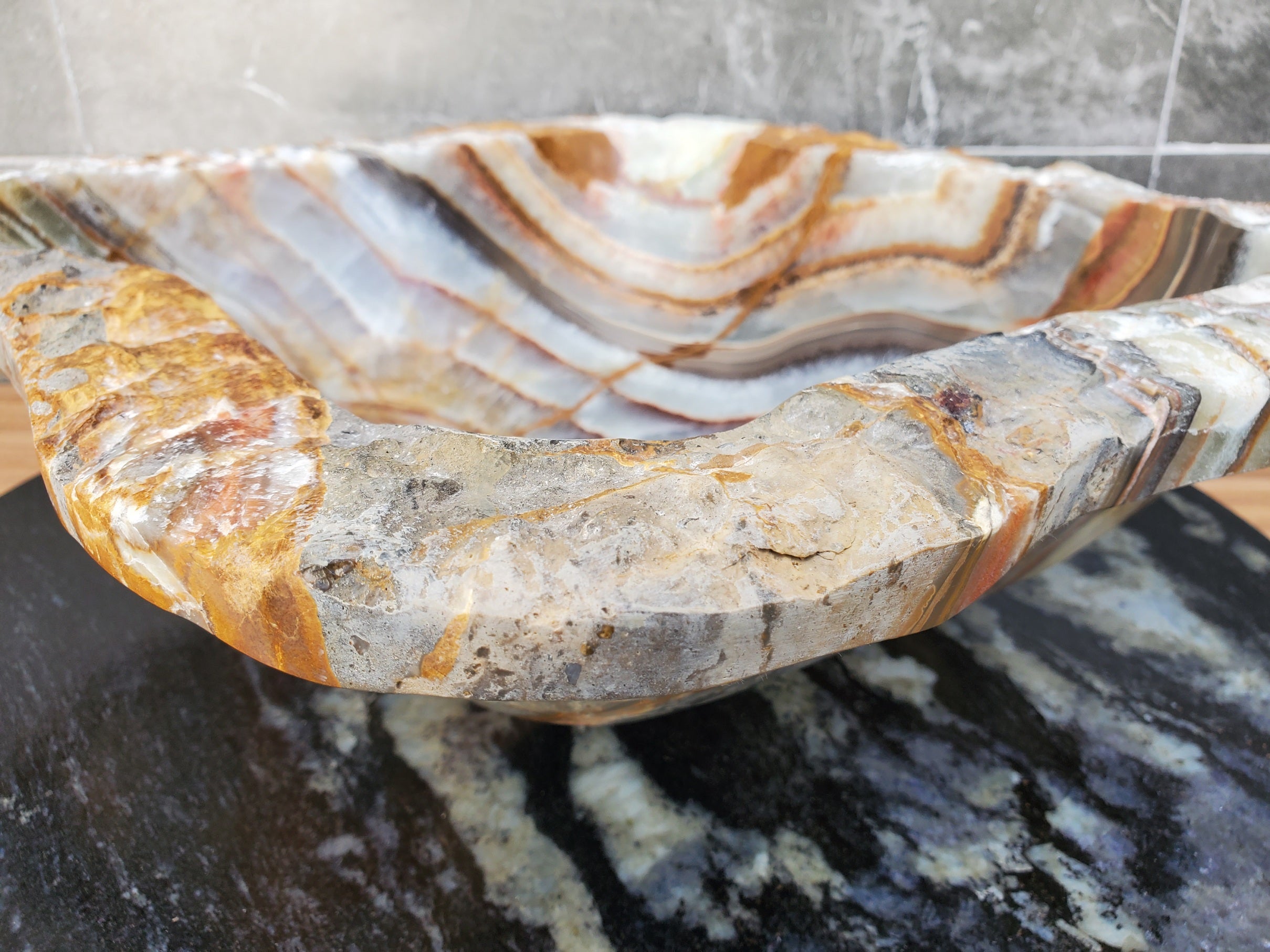 S29_15 Onyx Stone Vessel Bathroom Sink - 16 x 15.5 inch