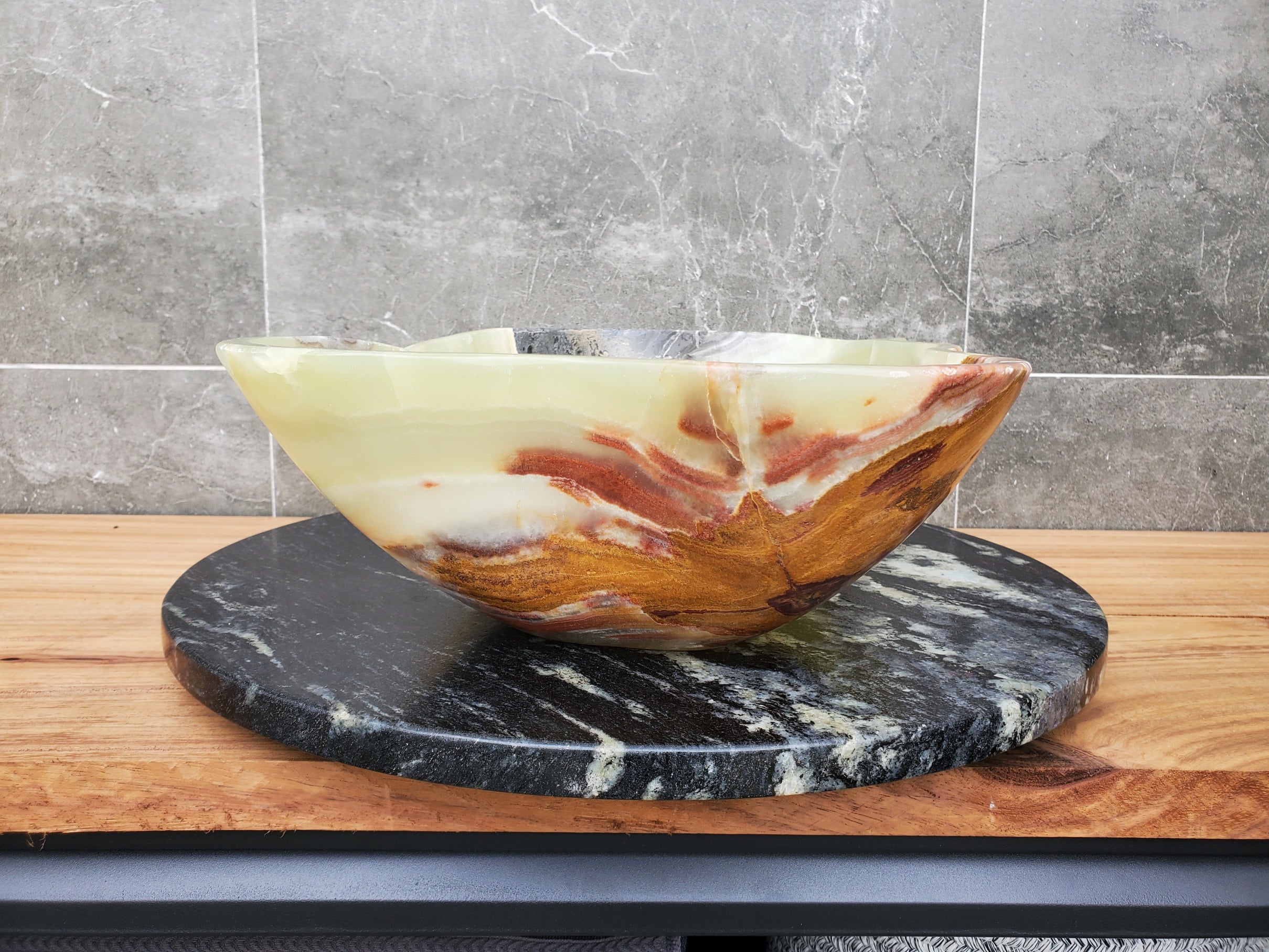 S30_30 Onyx Stone Vessel Bathroom Sink - 18.5 x 12 inch