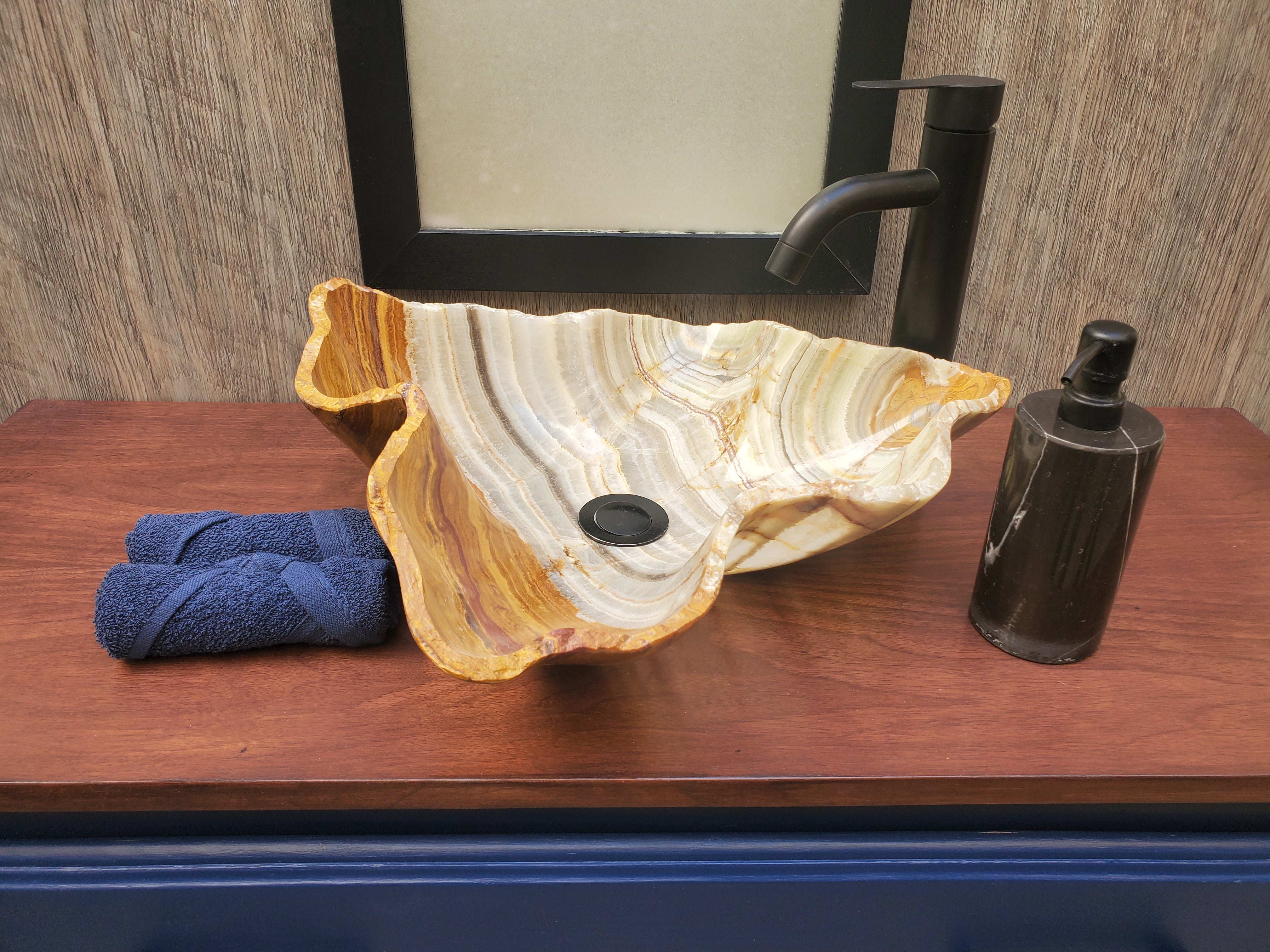 S23_18 Onyx Stone Vessel Bathroom Sink - 18 x 13 inch