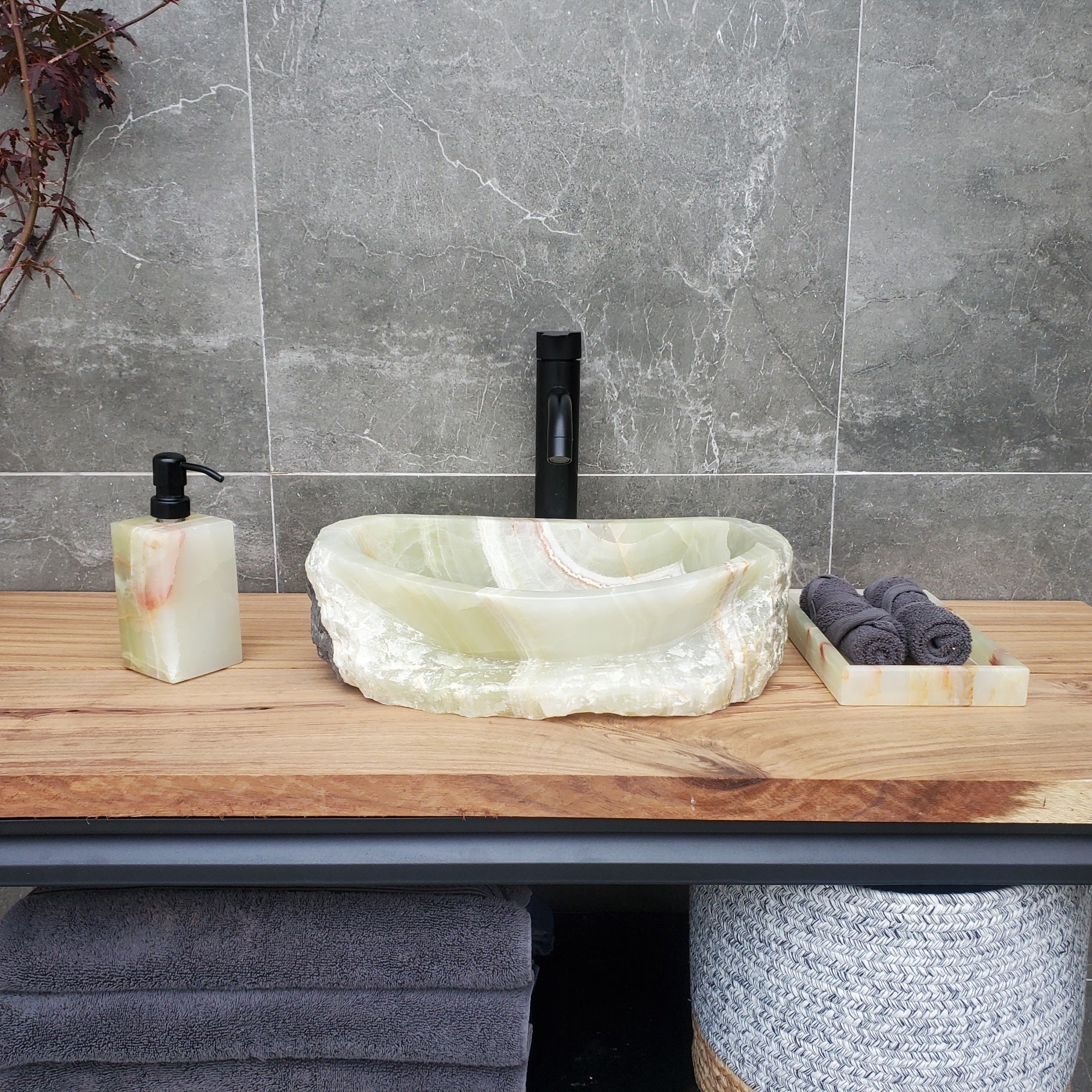 S30_04 Onyx Stone Vessel Bathroom Sink - 16 x 12.5 inch