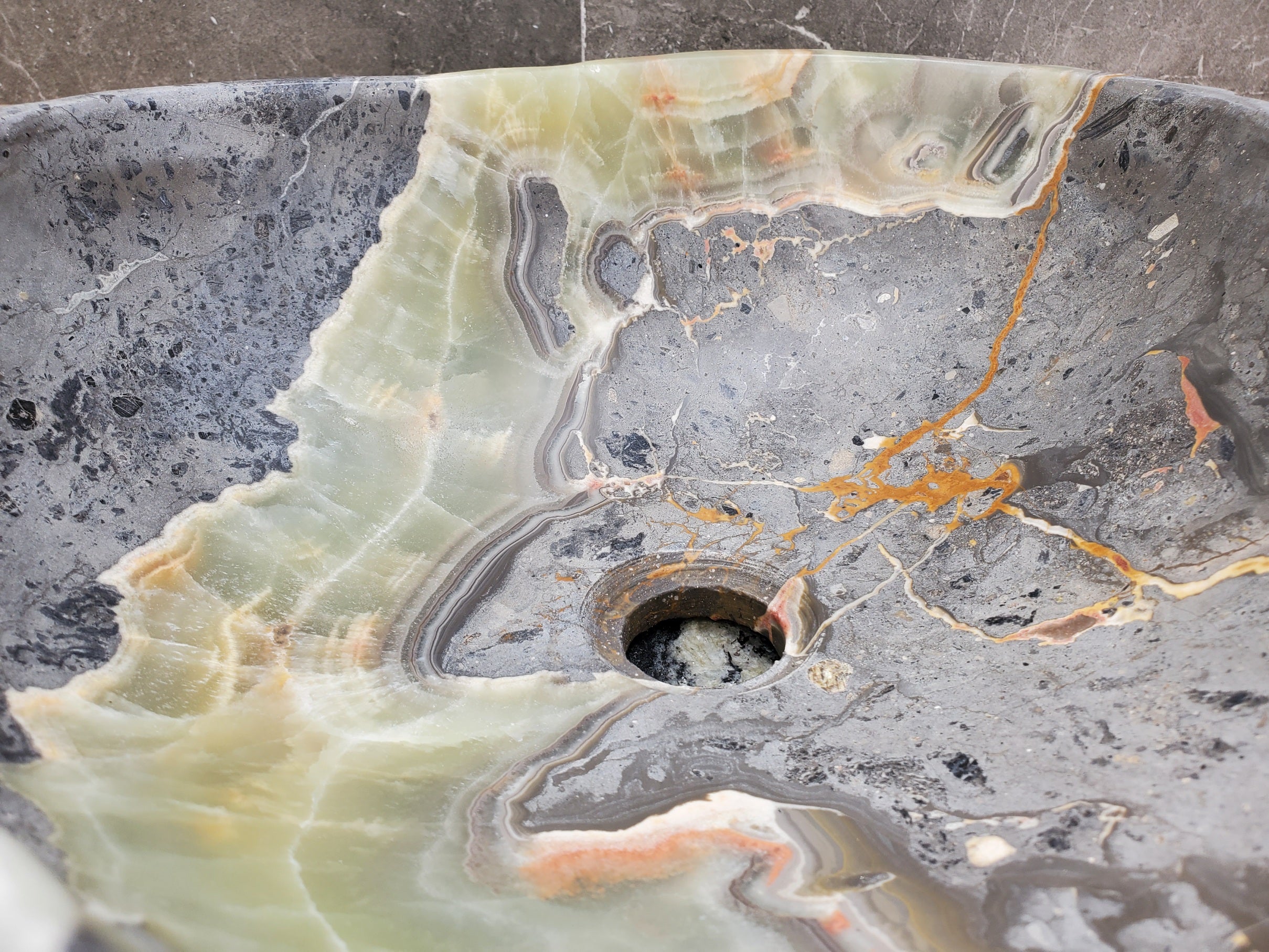 S30_38 Onyx Stone Vessel Bathroom Sink - 17 x 14.5 inch