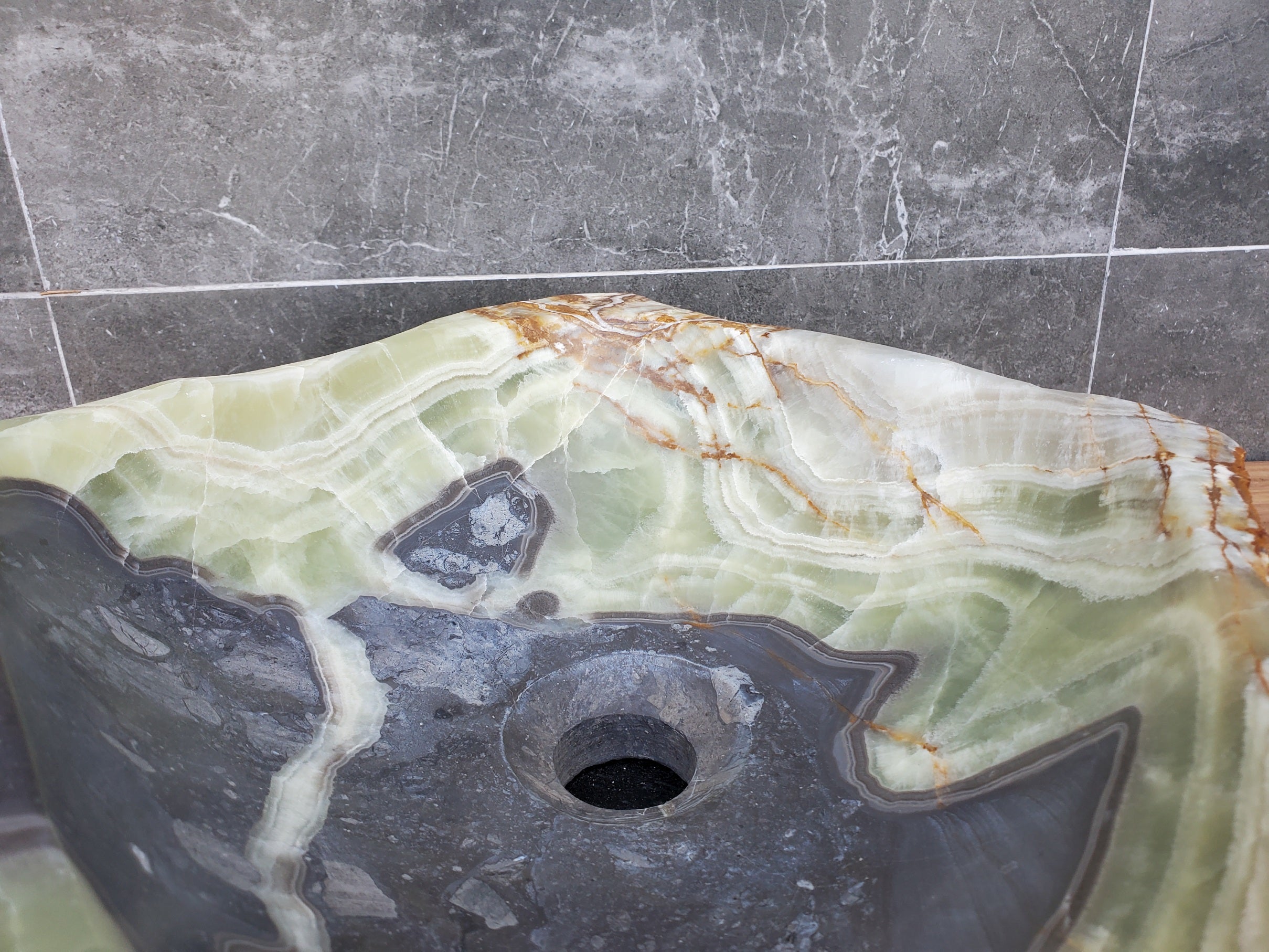 S30_19 Onyx Stone Vessel Bathroom Sink - 14 x 14 inch
