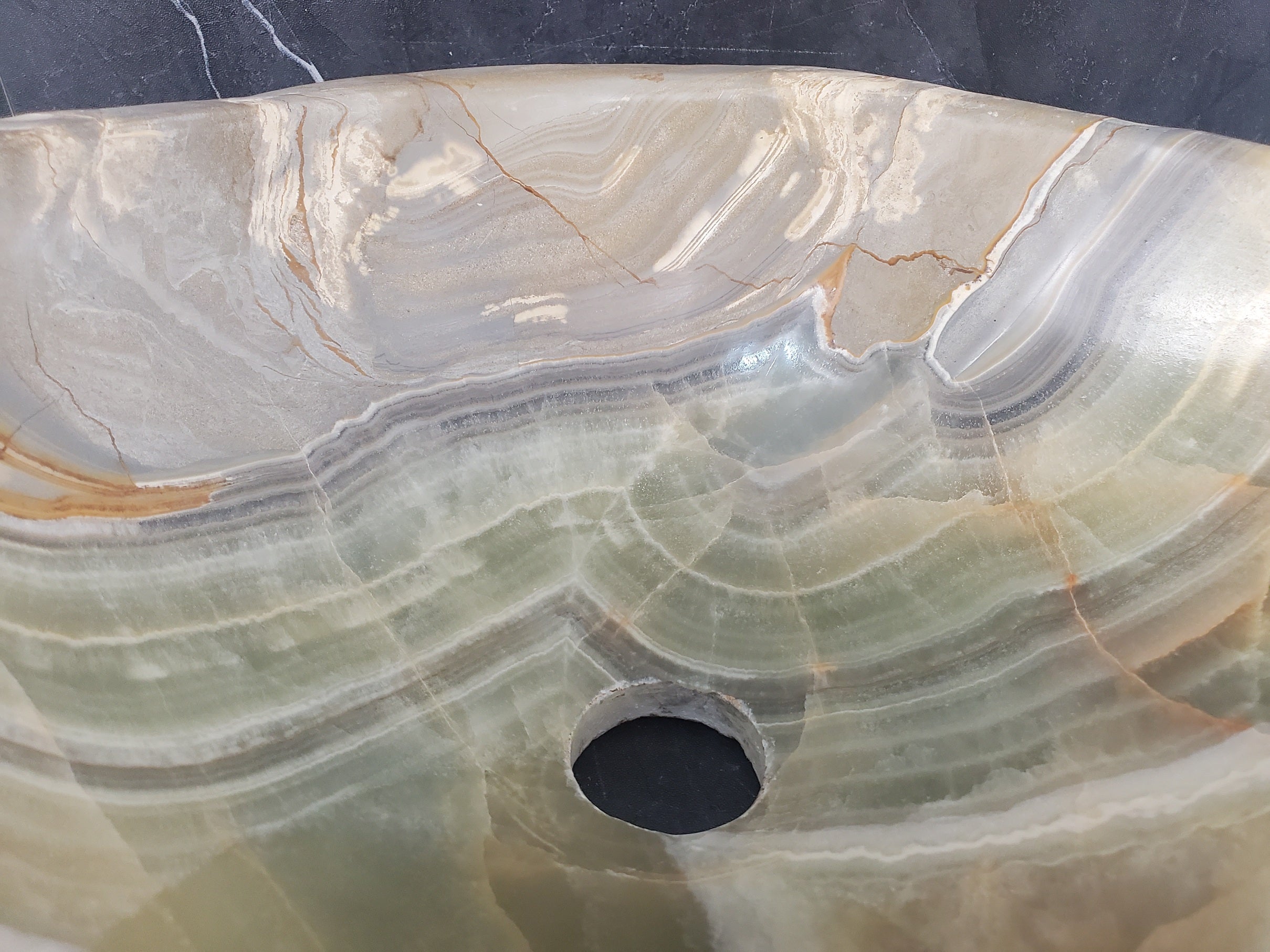 S25_13 Green Onyx Stone Vessel Bathroom Sink - 14 x 13.5 inch