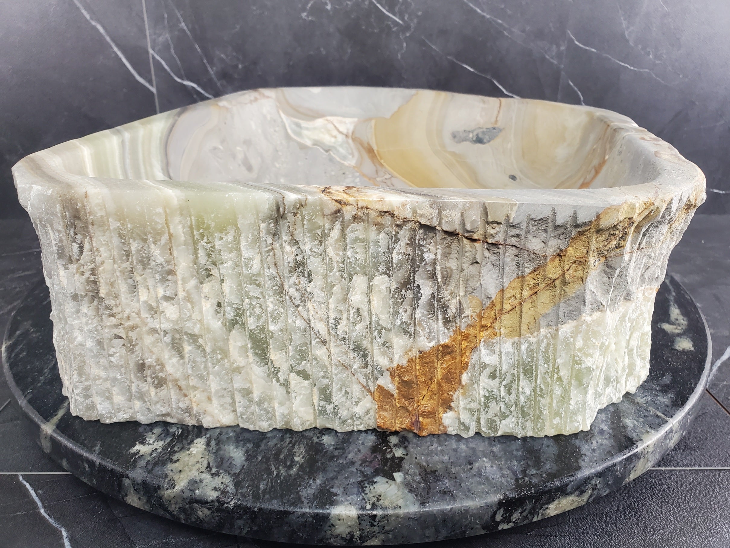 S25_10 Green Onyx Stone Vessel Bathroom Sink