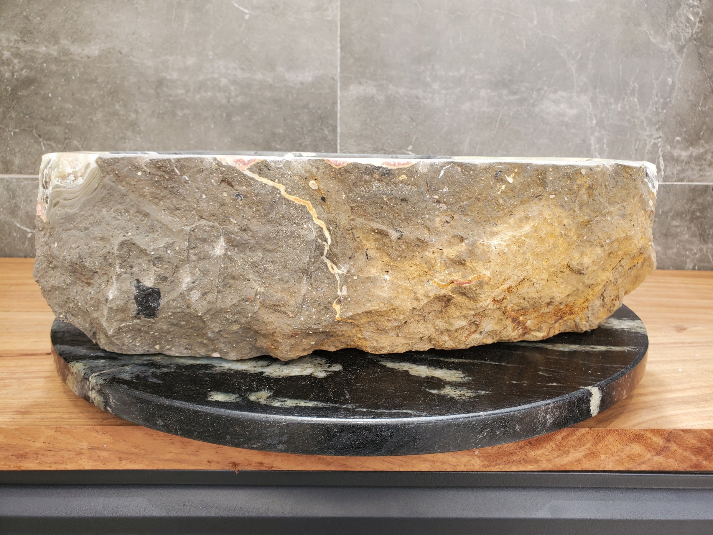 S30_38 Onyx Stone Vessel Bathroom Sink - 17 x 14.5 inch