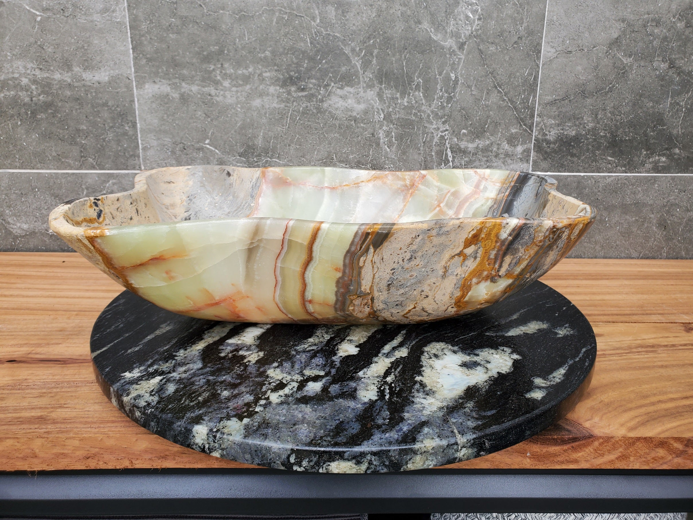S30_31 Onyx Stone Vessel Bathroom Sink - 18.5 x 12 inch