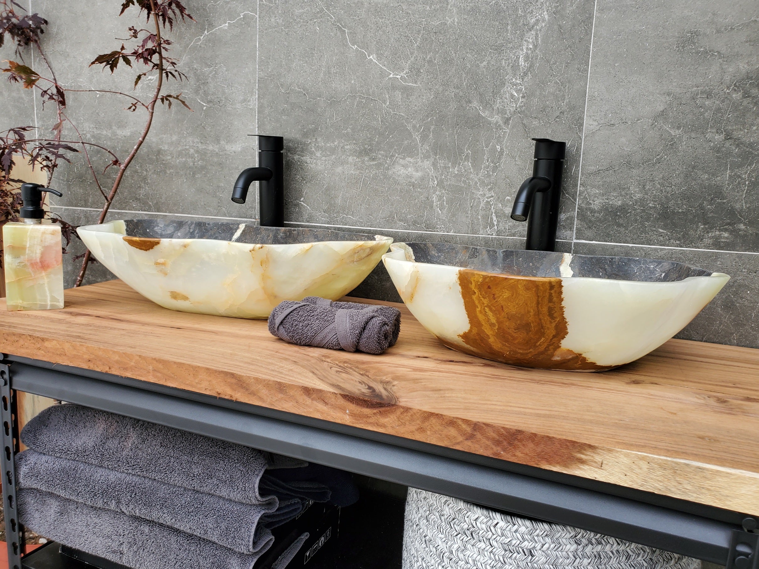 SET1059 Onyx Stone Vessel Bathroom Sink (Set of Two)