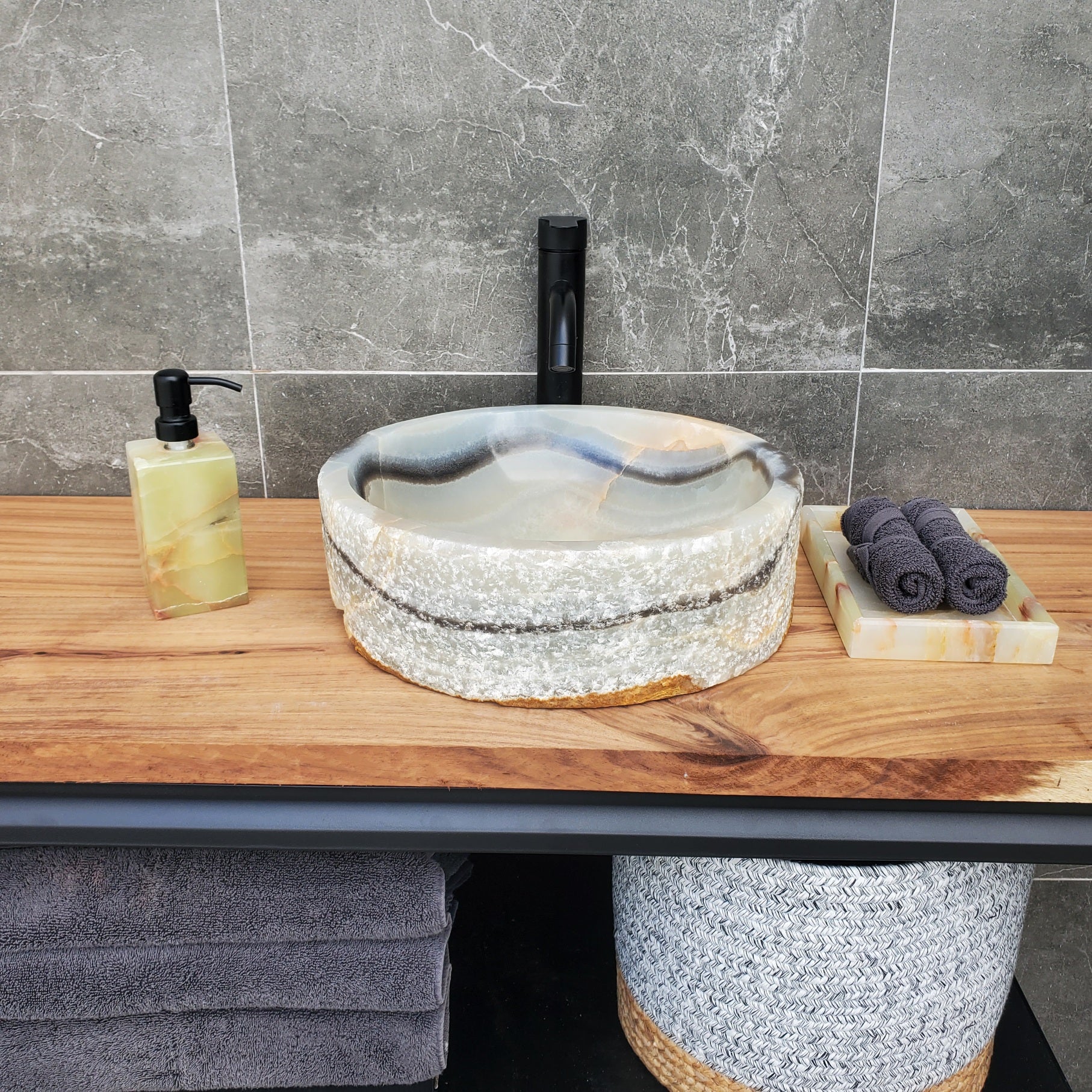 S29_31 Onyx Stone Vessel Bathroom Sink